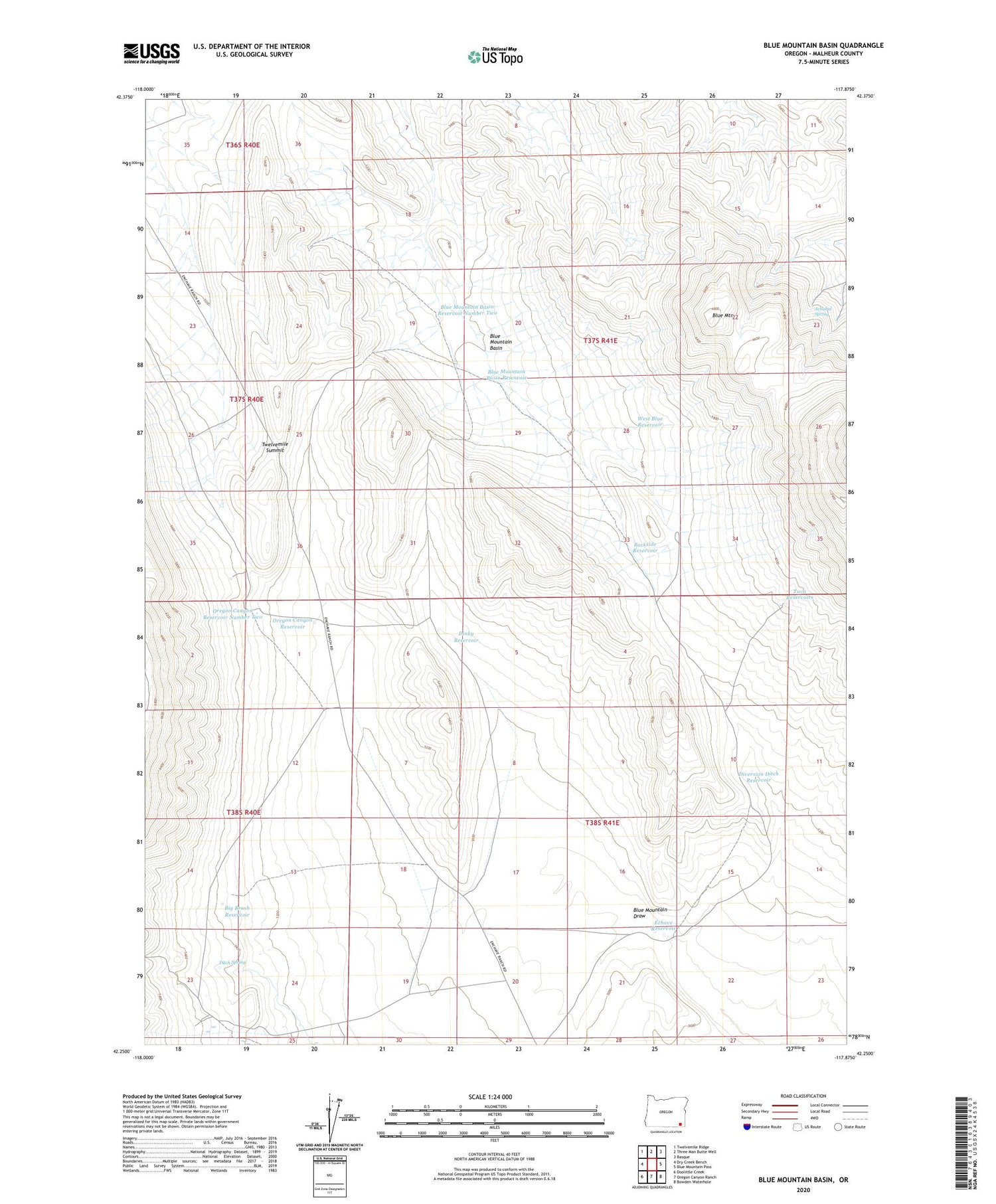 Blue Mountain Basin Oregon US Topo Map Image
