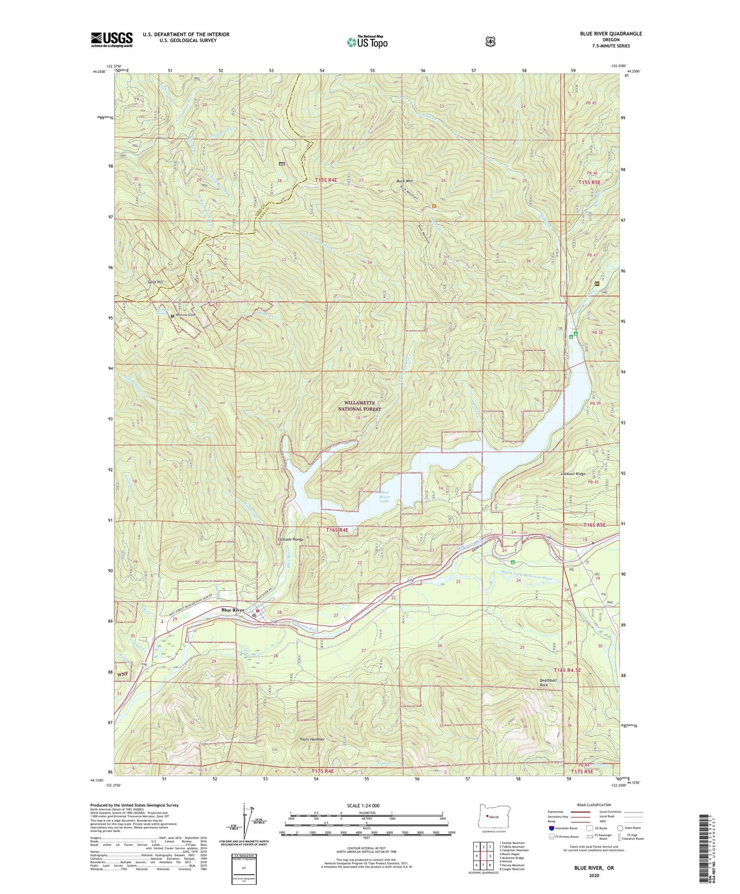 Blue River Oregon US Topo Map Image