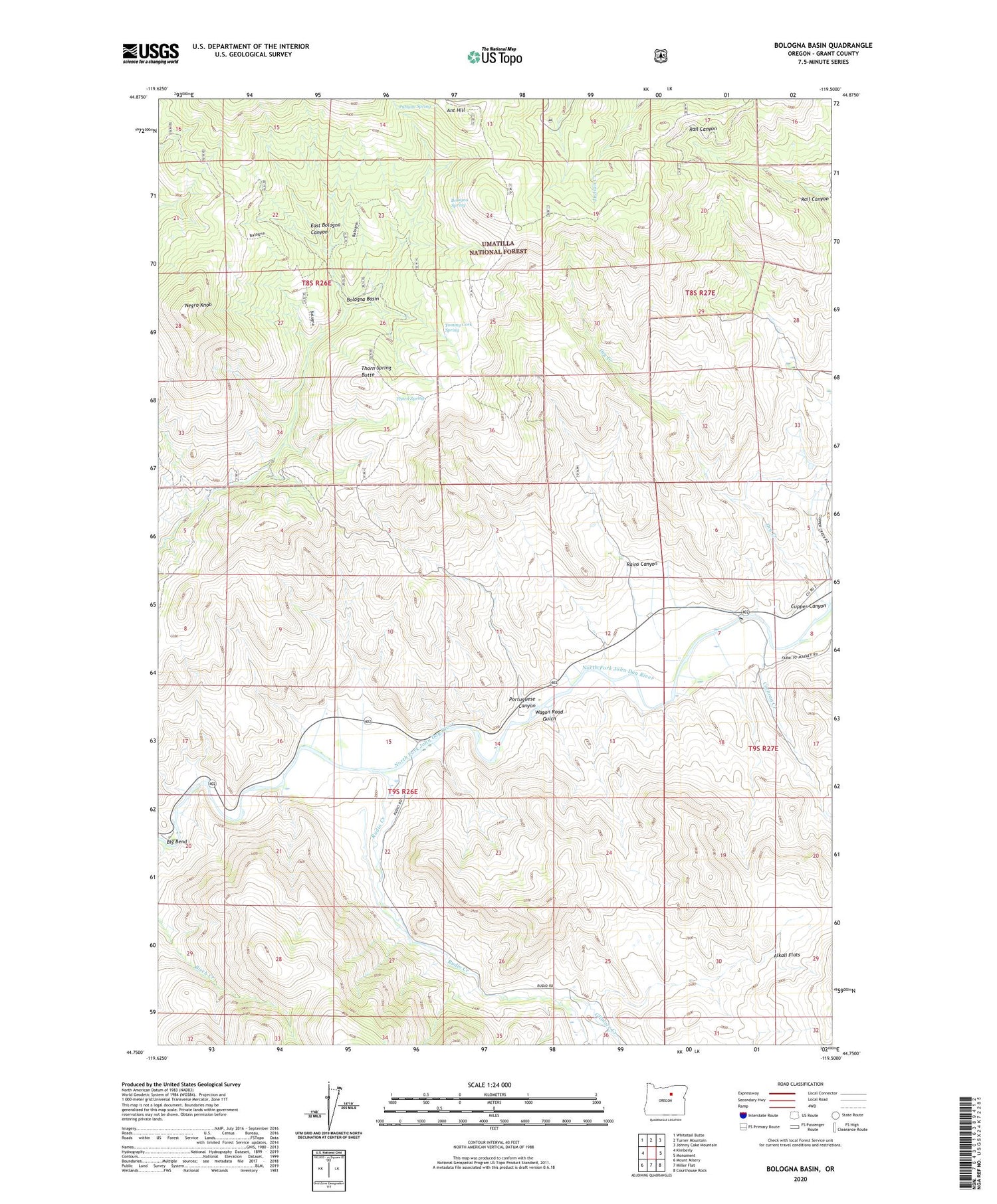 Bologna Basin Oregon US Topo Map Image