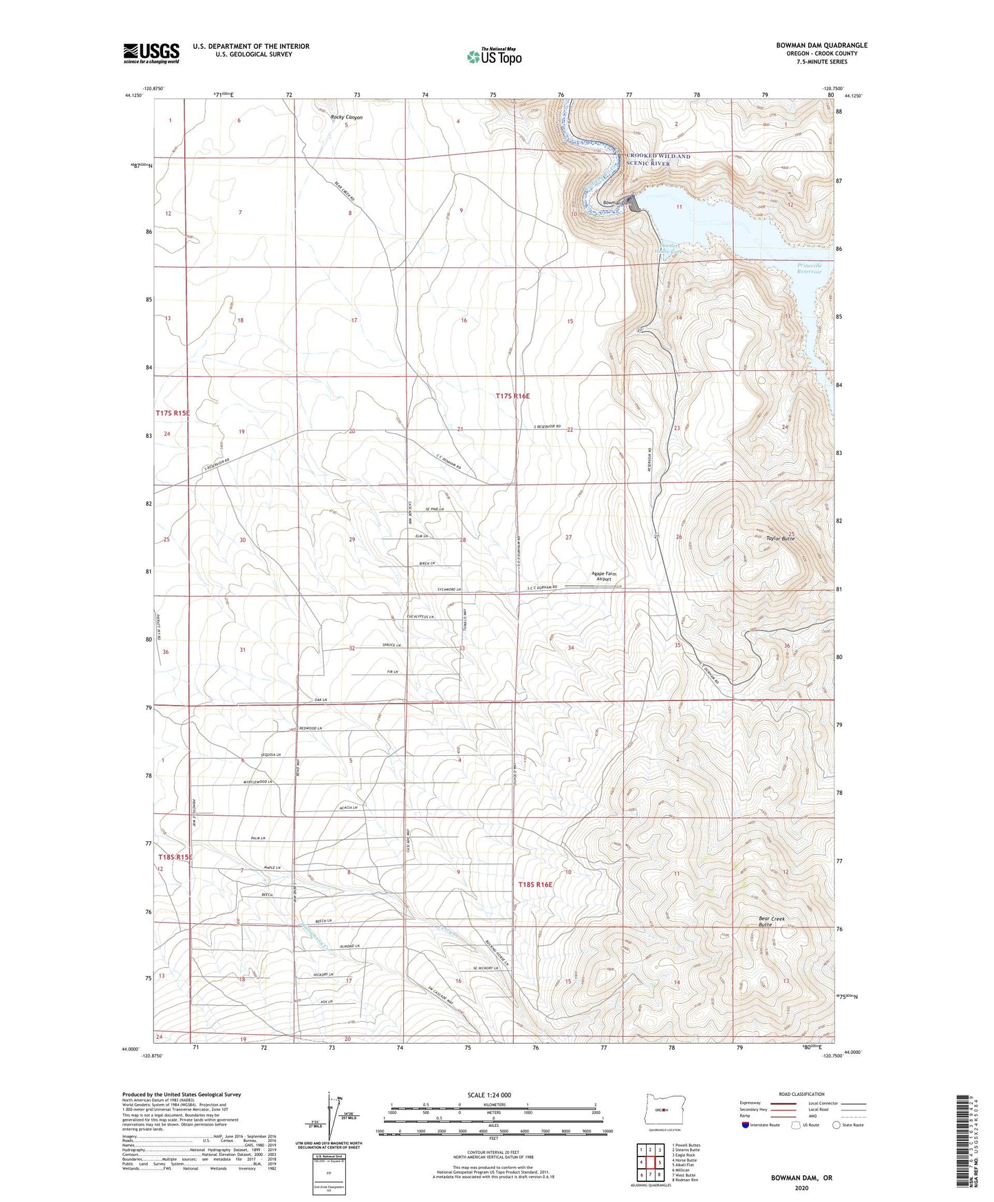 Bowman Dam Oregon US Topo Map Image