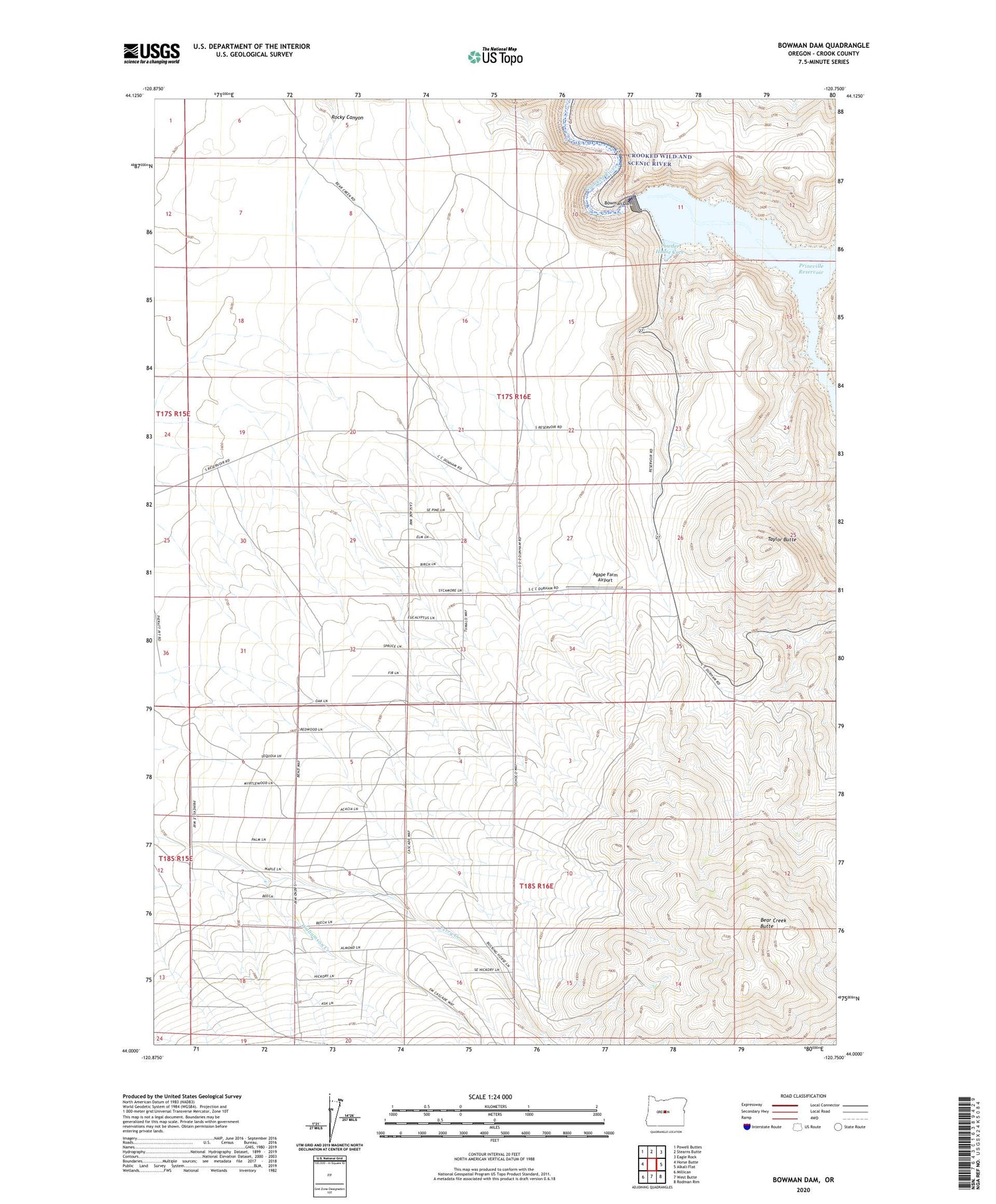 Bowman Dam Oregon US Topo Map Image