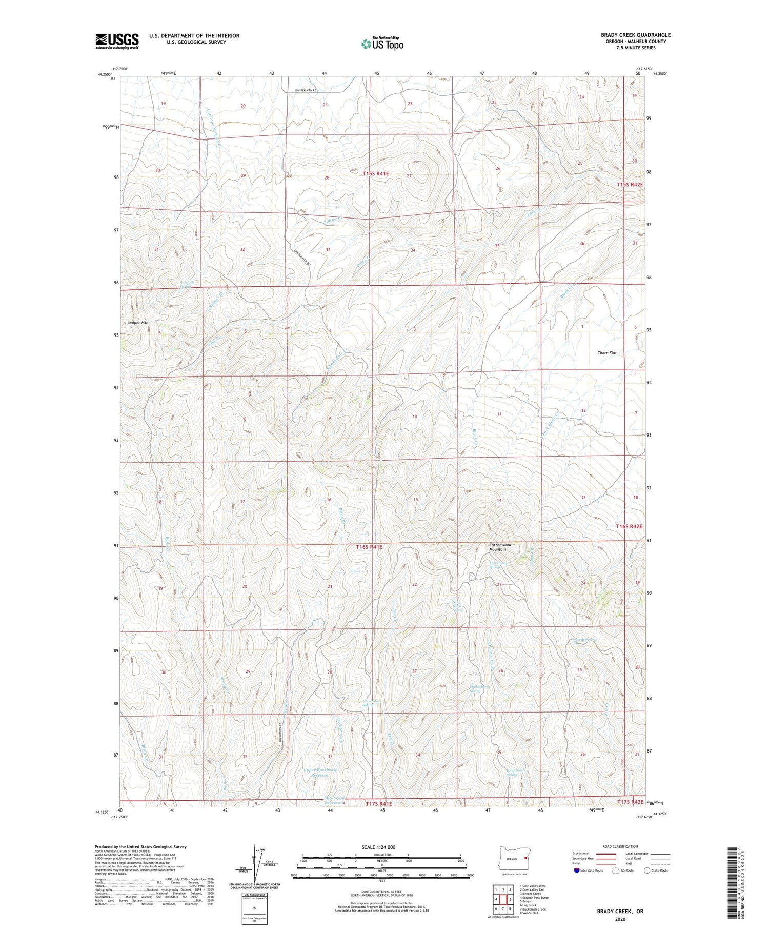 Brady Creek Oregon US Topo Map Image