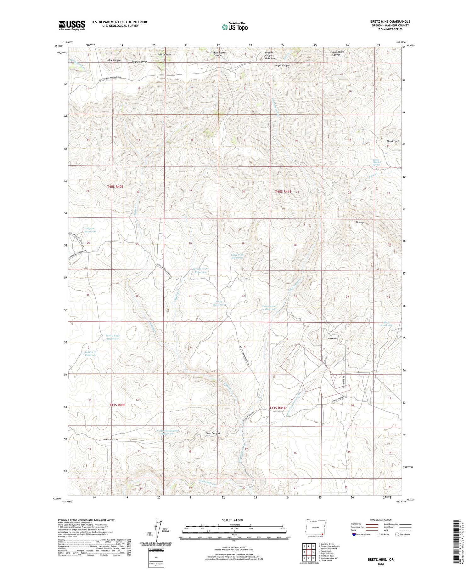 Bretz Mine Oregon US Topo Map Image