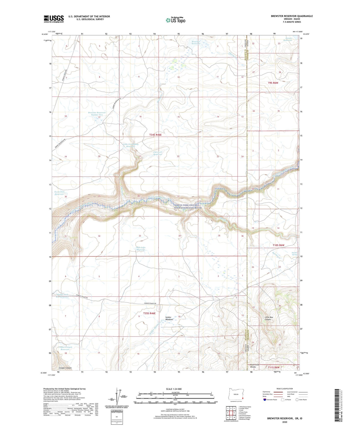 Brewster Reservoir Oregon US Topo Map Image
