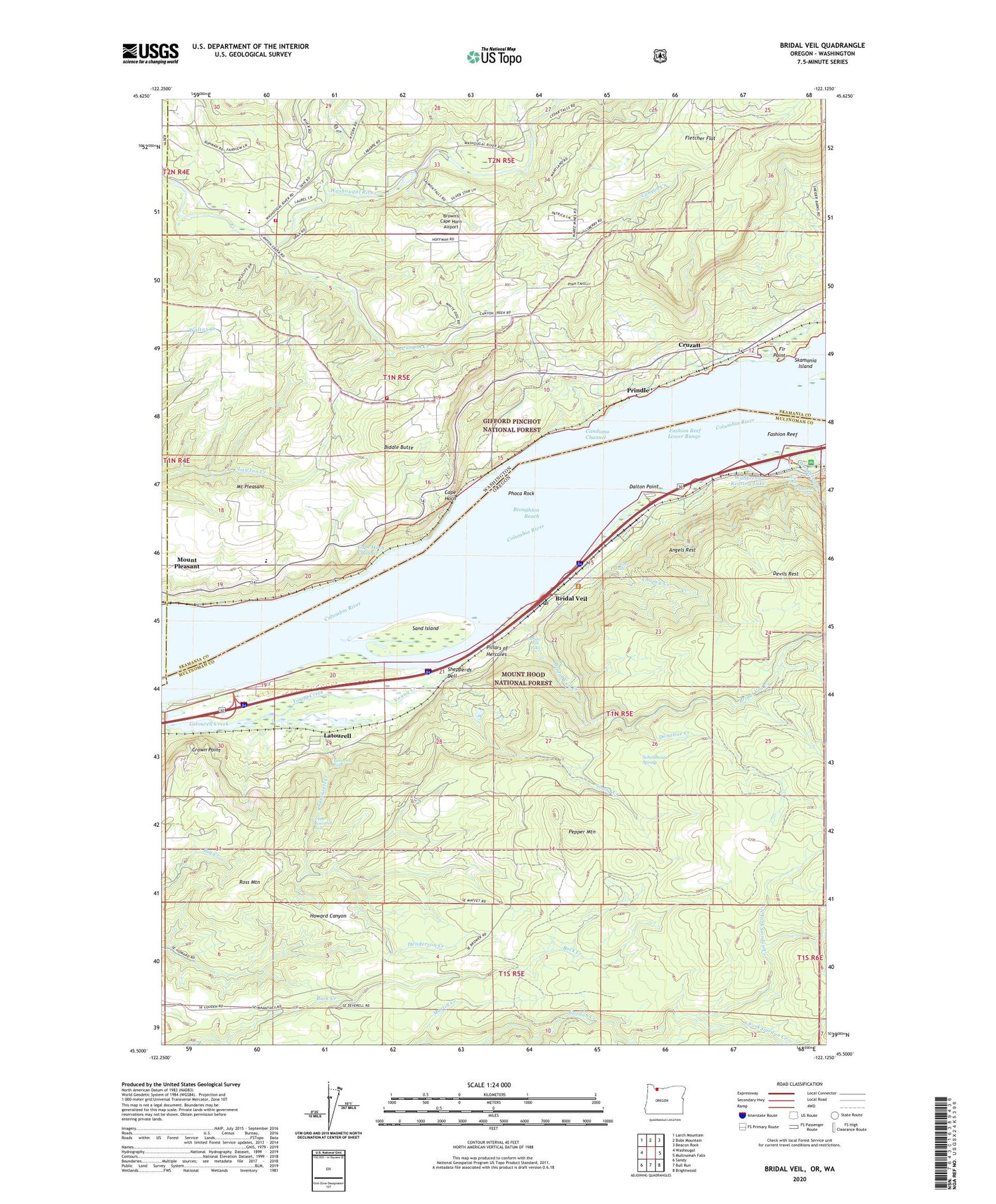 Bridal Veil Oregon US Topo Map Image