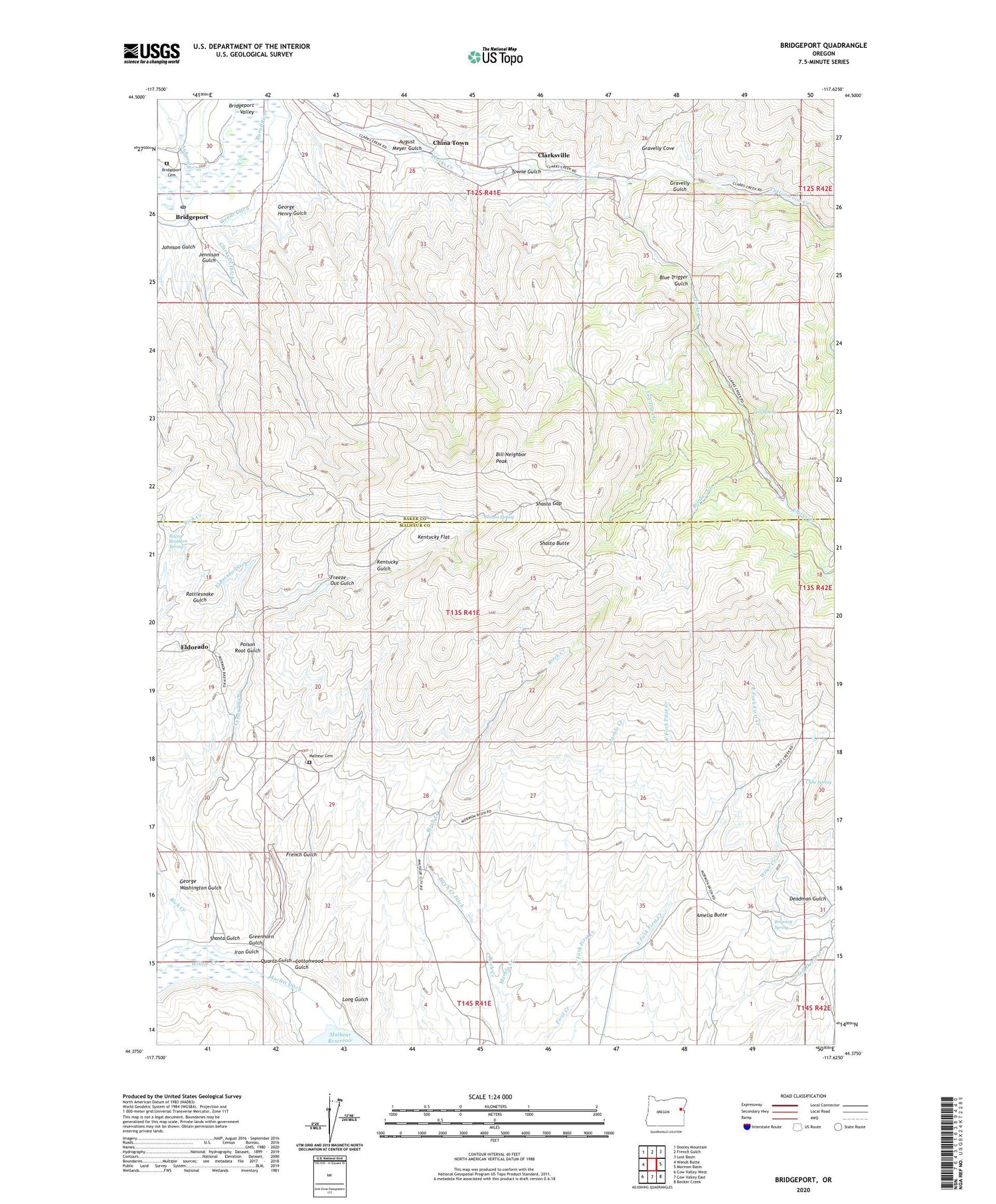 Bridgeport Oregon US Topo Map Image