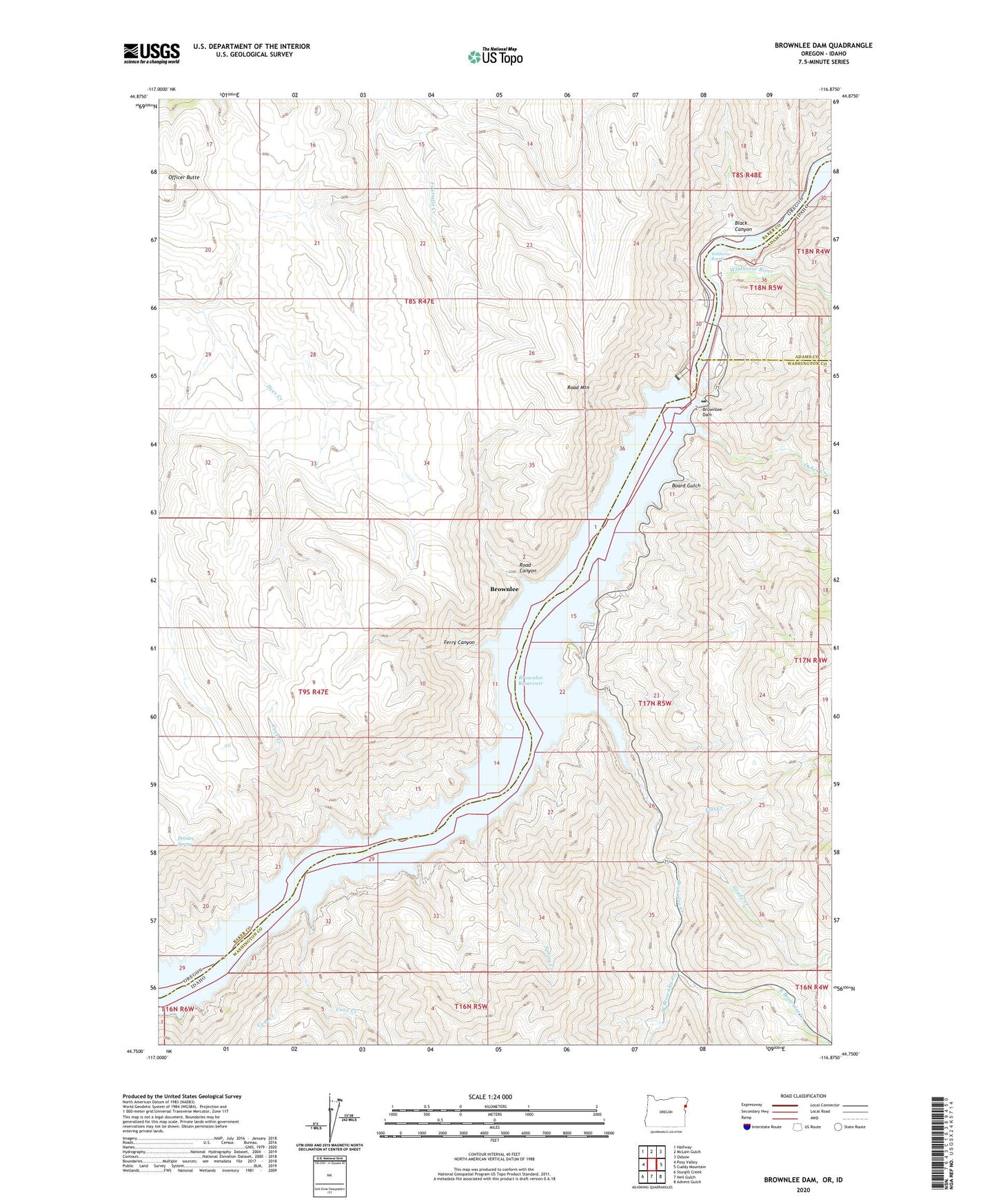 Brownlee Dam Oregon US Topo Map Image