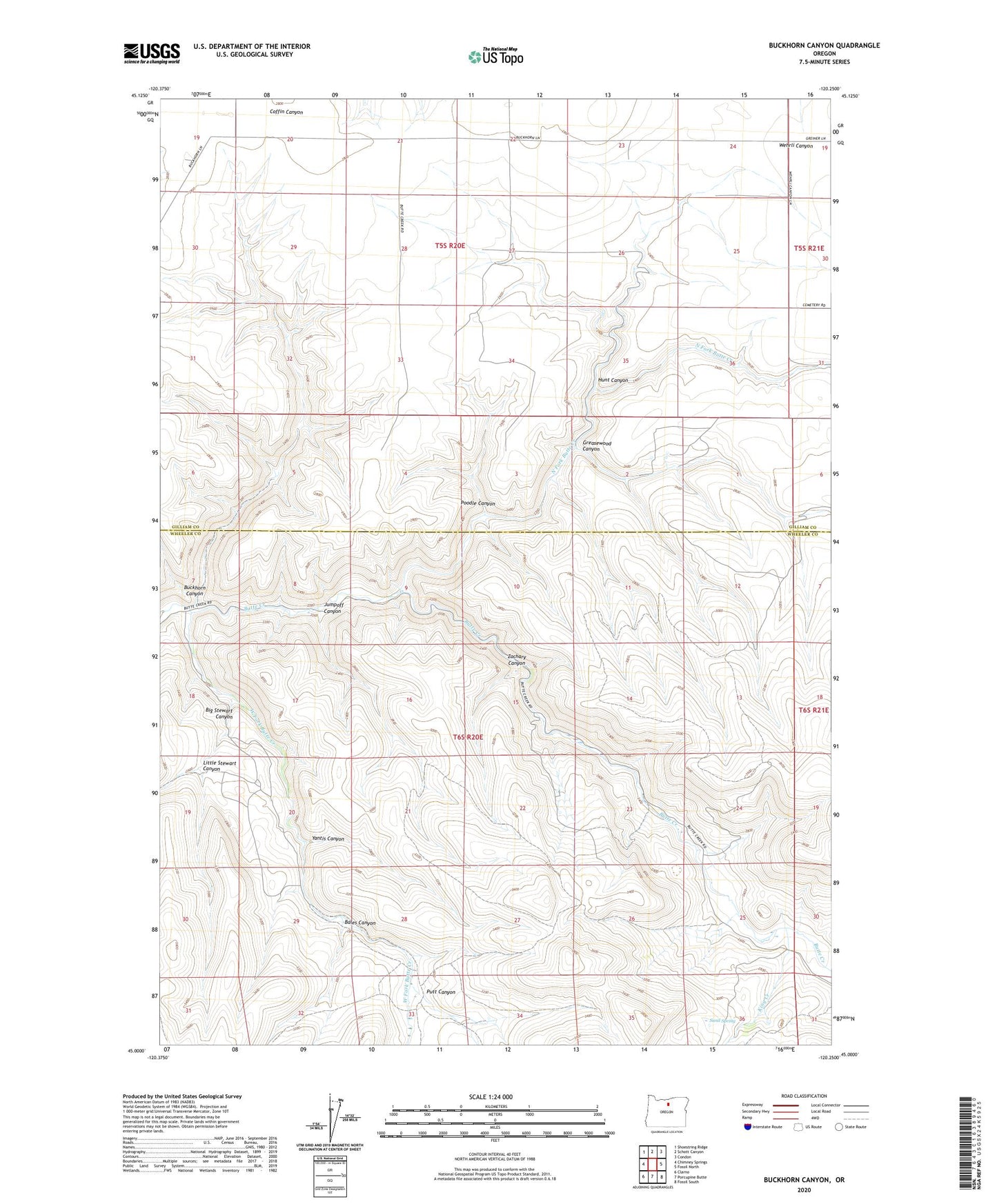 Buckhorn Canyon Oregon US Topo Map Image