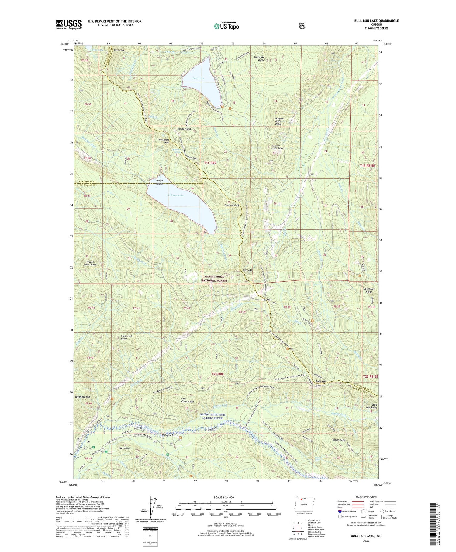 Bull Run Lake Oregon US Topo Map Image