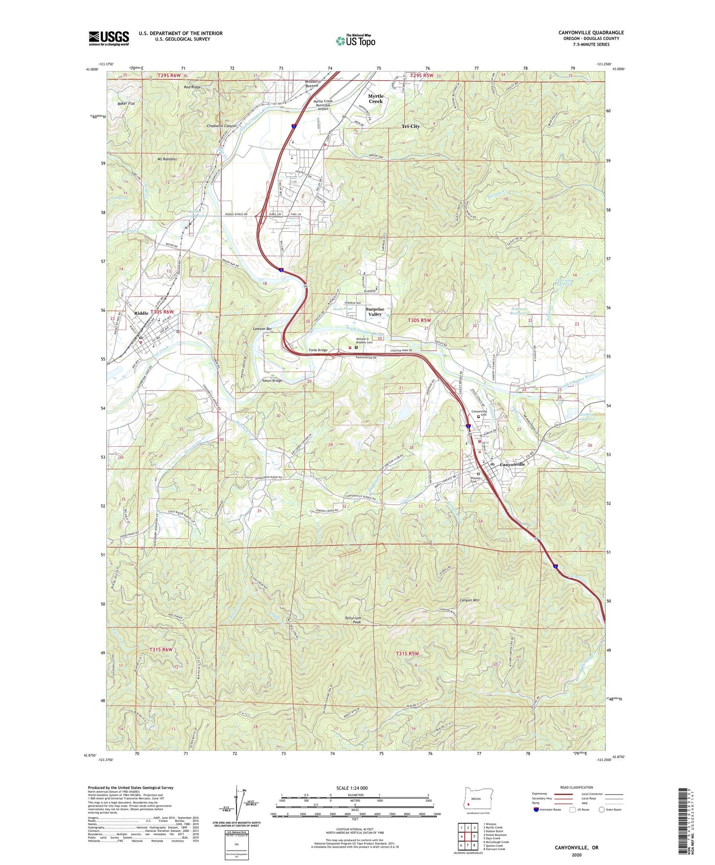 Canyonville Oregon US Topo Map Image