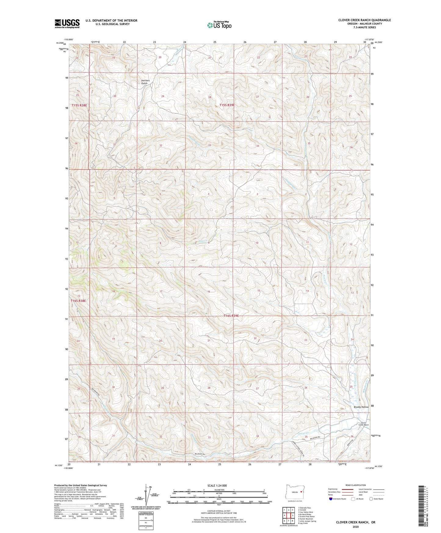 Clover Creek Ranch Oregon US Topo Map Image