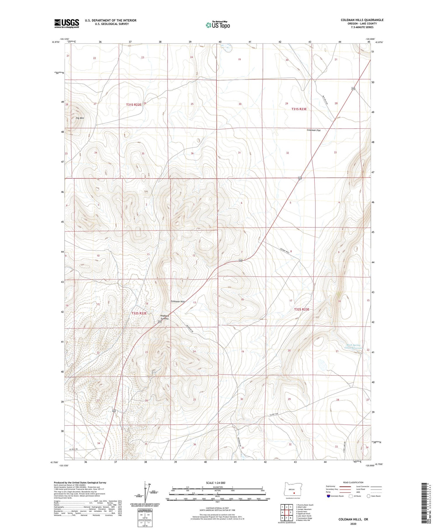 Coleman Hills Oregon US Topo Map Image