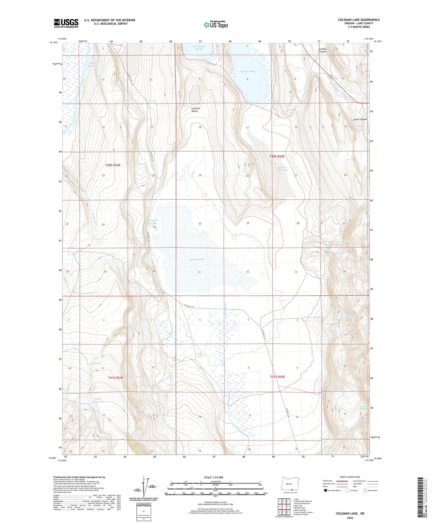 Coleman Lake Oregon US Topo Map Image