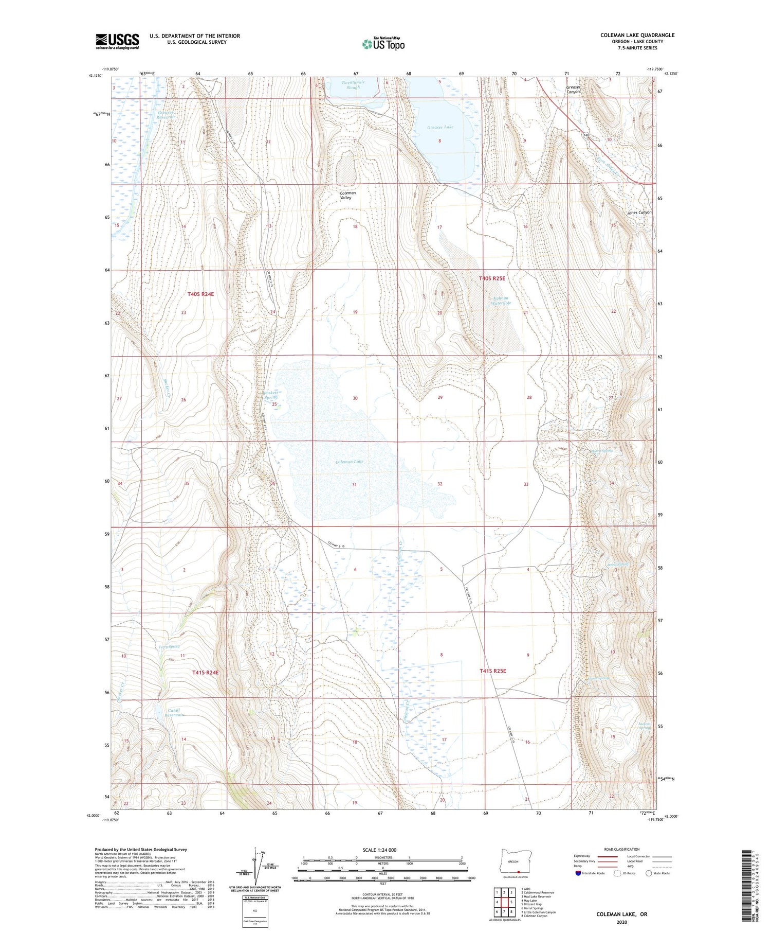 Coleman Lake Oregon US Topo Map Image