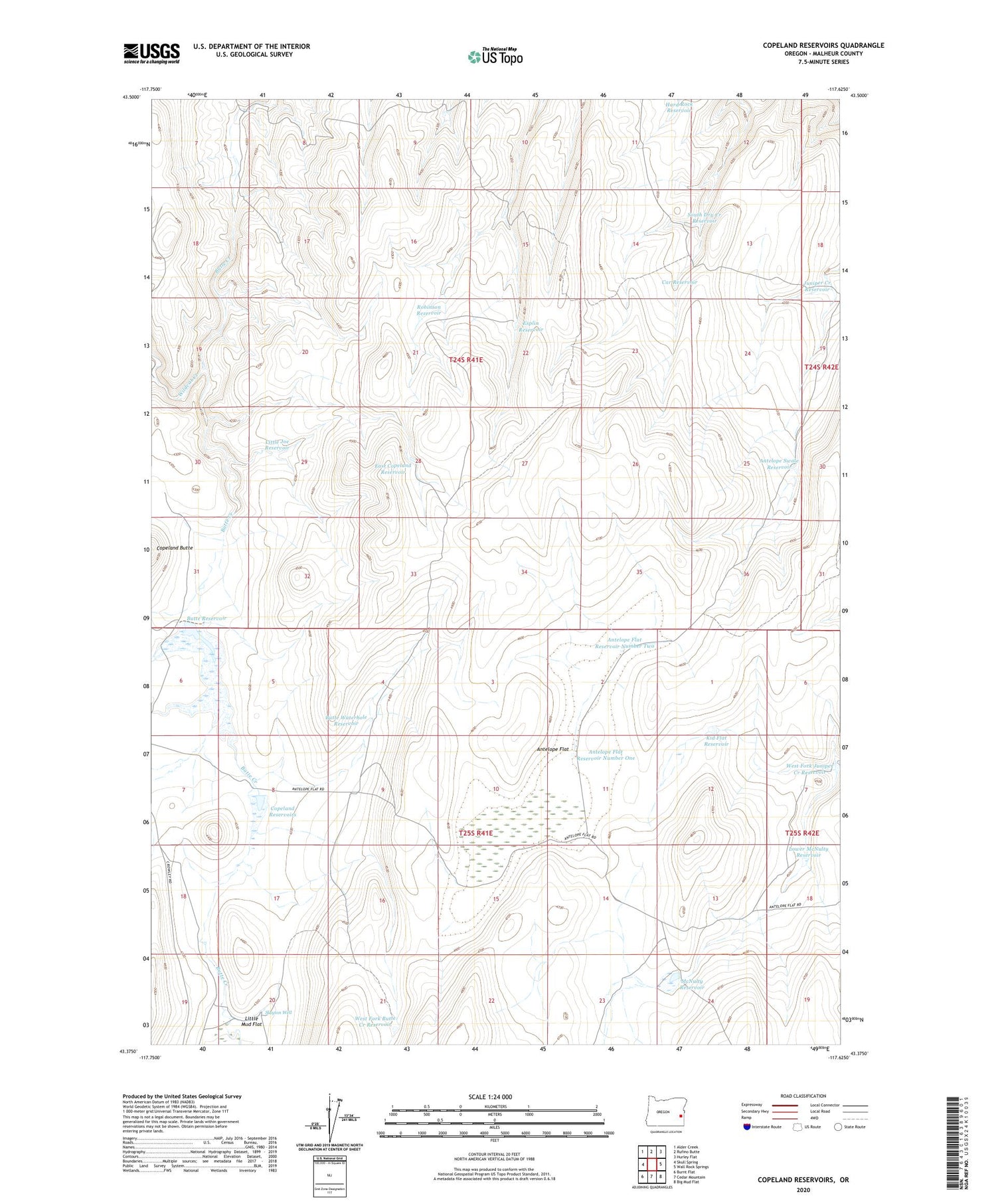 Copeland Reservoirs Oregon US Topo Map Image