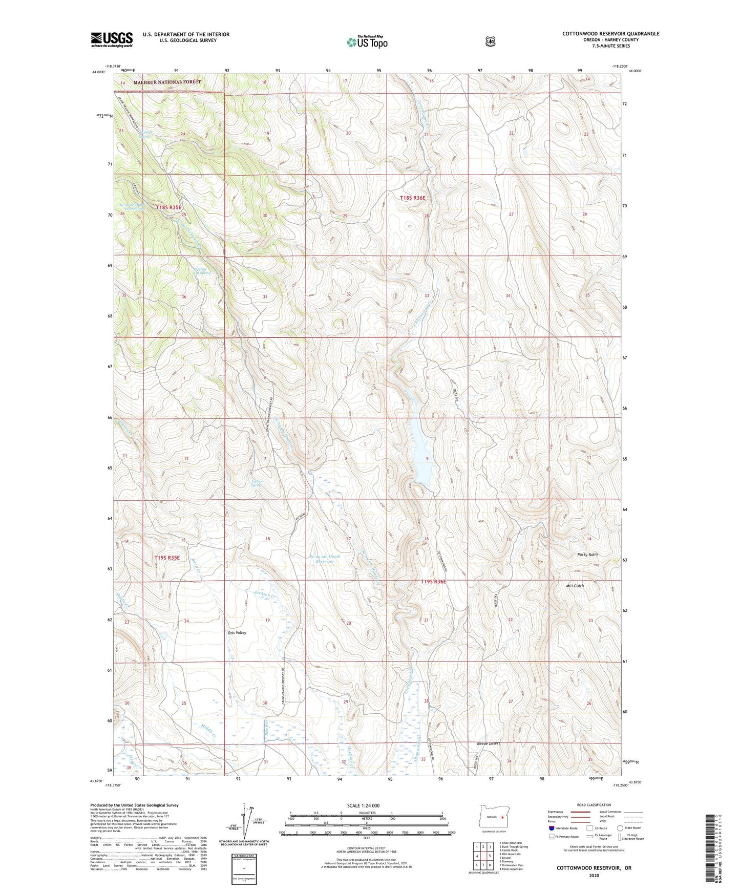 Cottonwood Reservoir Oregon US Topo Map Image