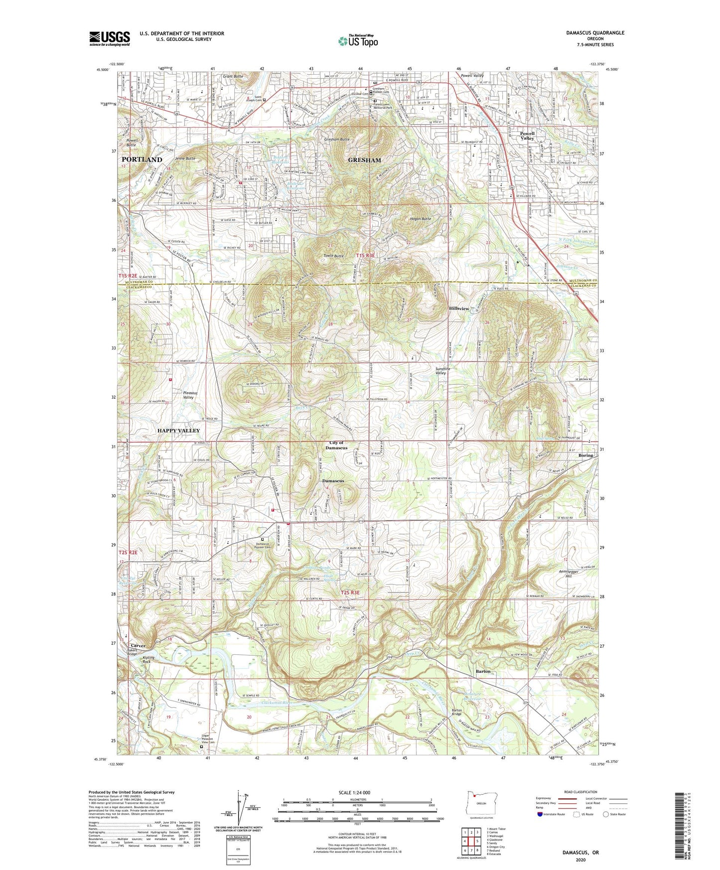 Damascus Oregon US Topo Map Image
