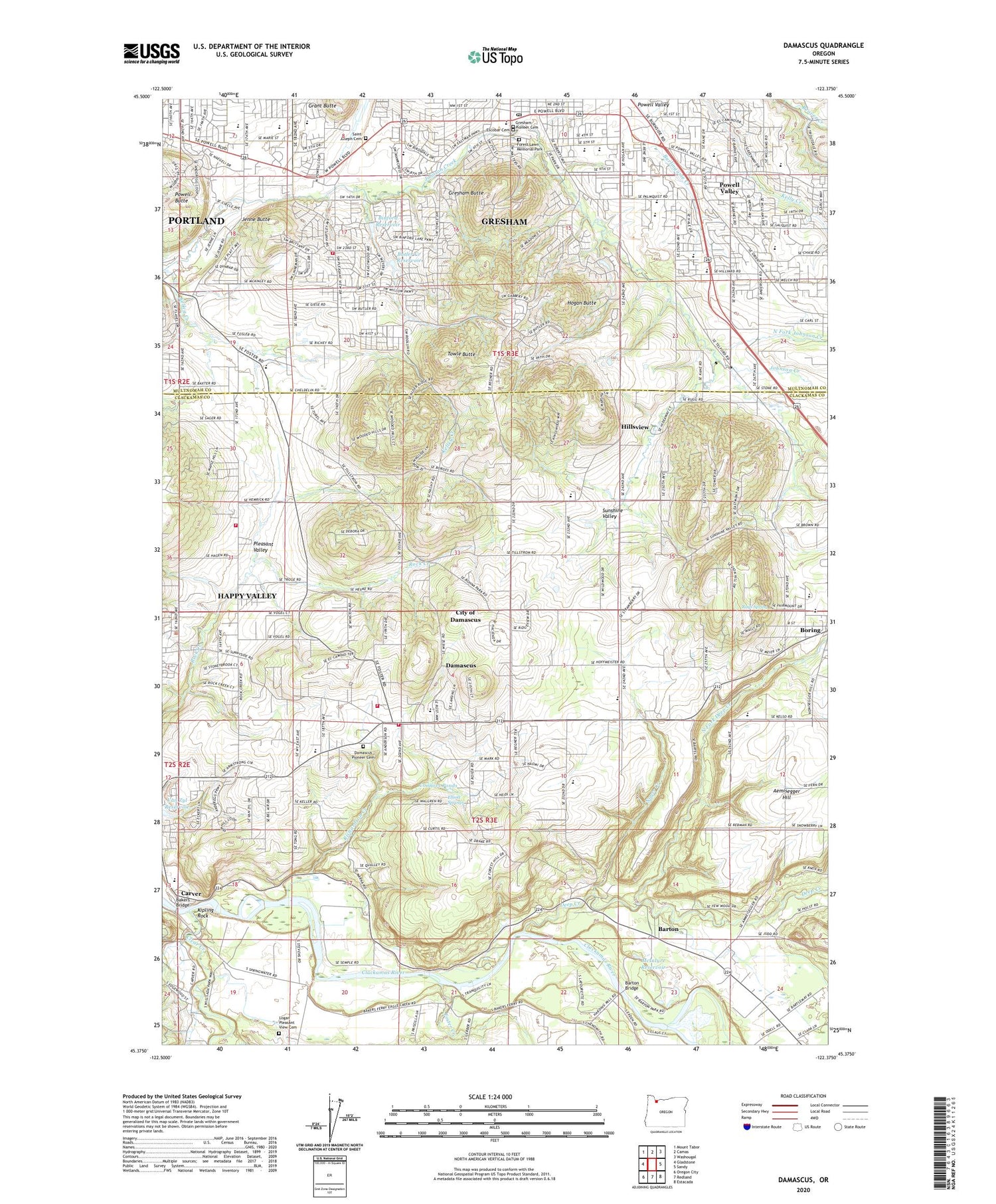 Damascus Oregon US Topo Map Image