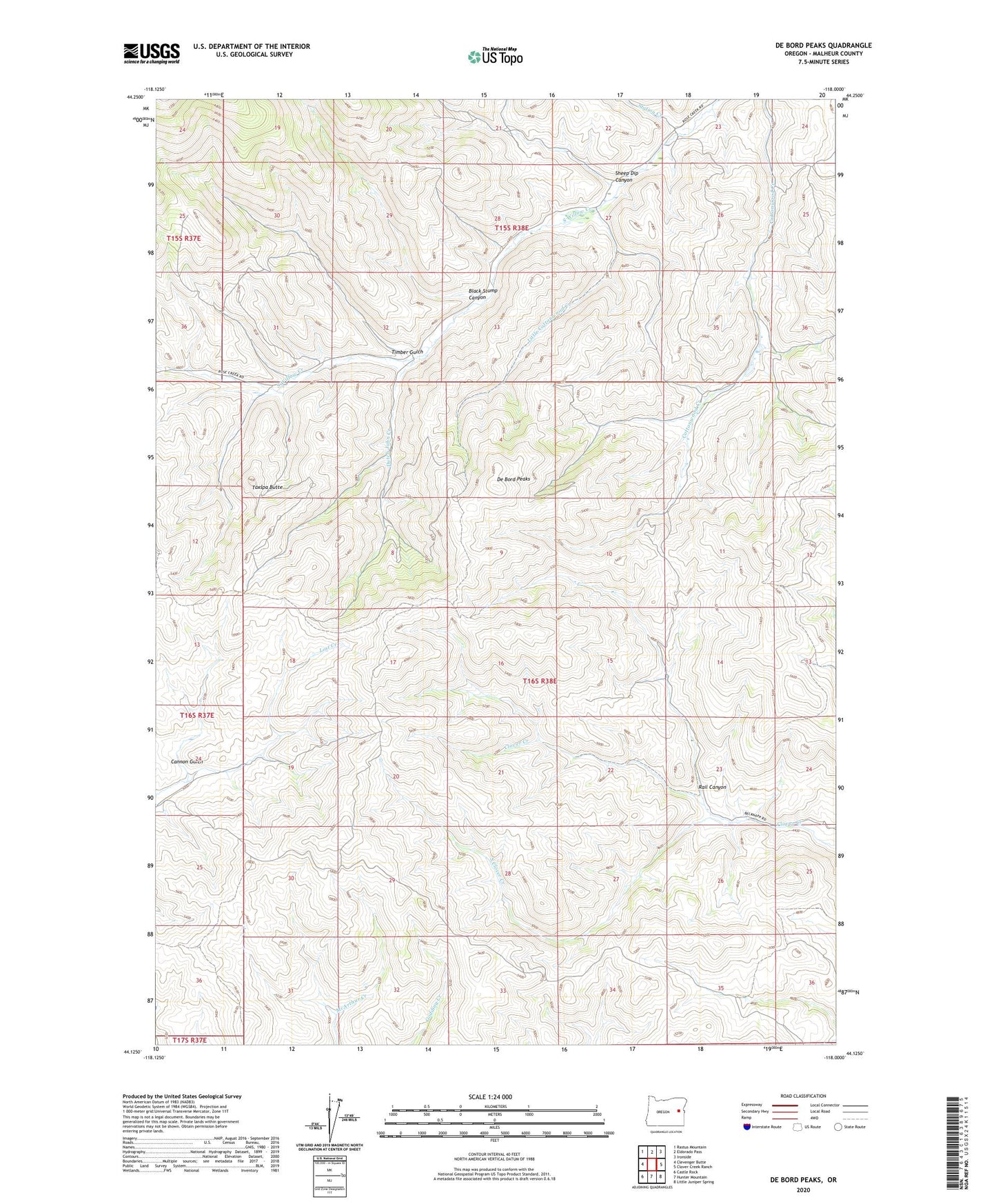 De Bord Peaks Oregon US Topo Map Image