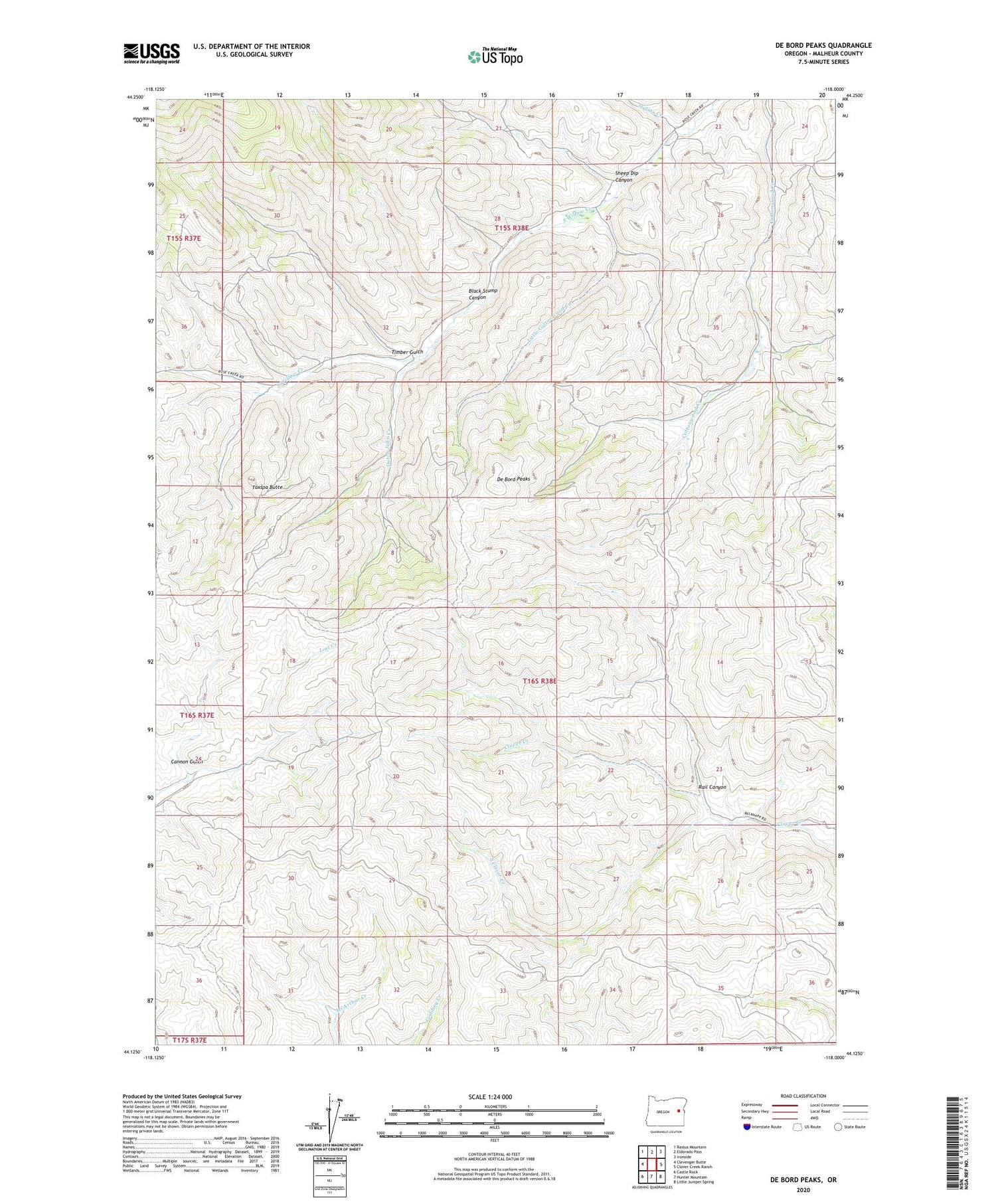 De Bord Peaks Oregon US Topo Map Image