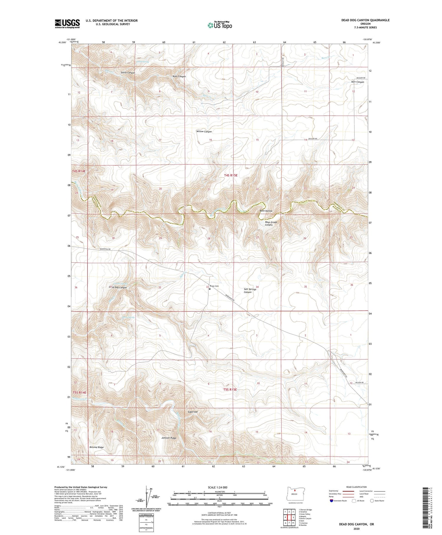 Dead Dog Canyon Oregon US Topo Map Image