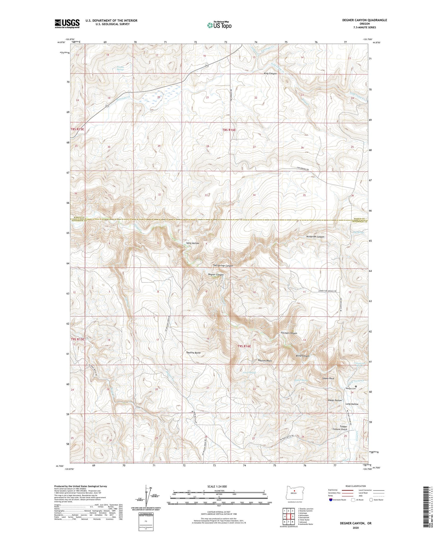 Degner Canyon Oregon US Topo Map Image
