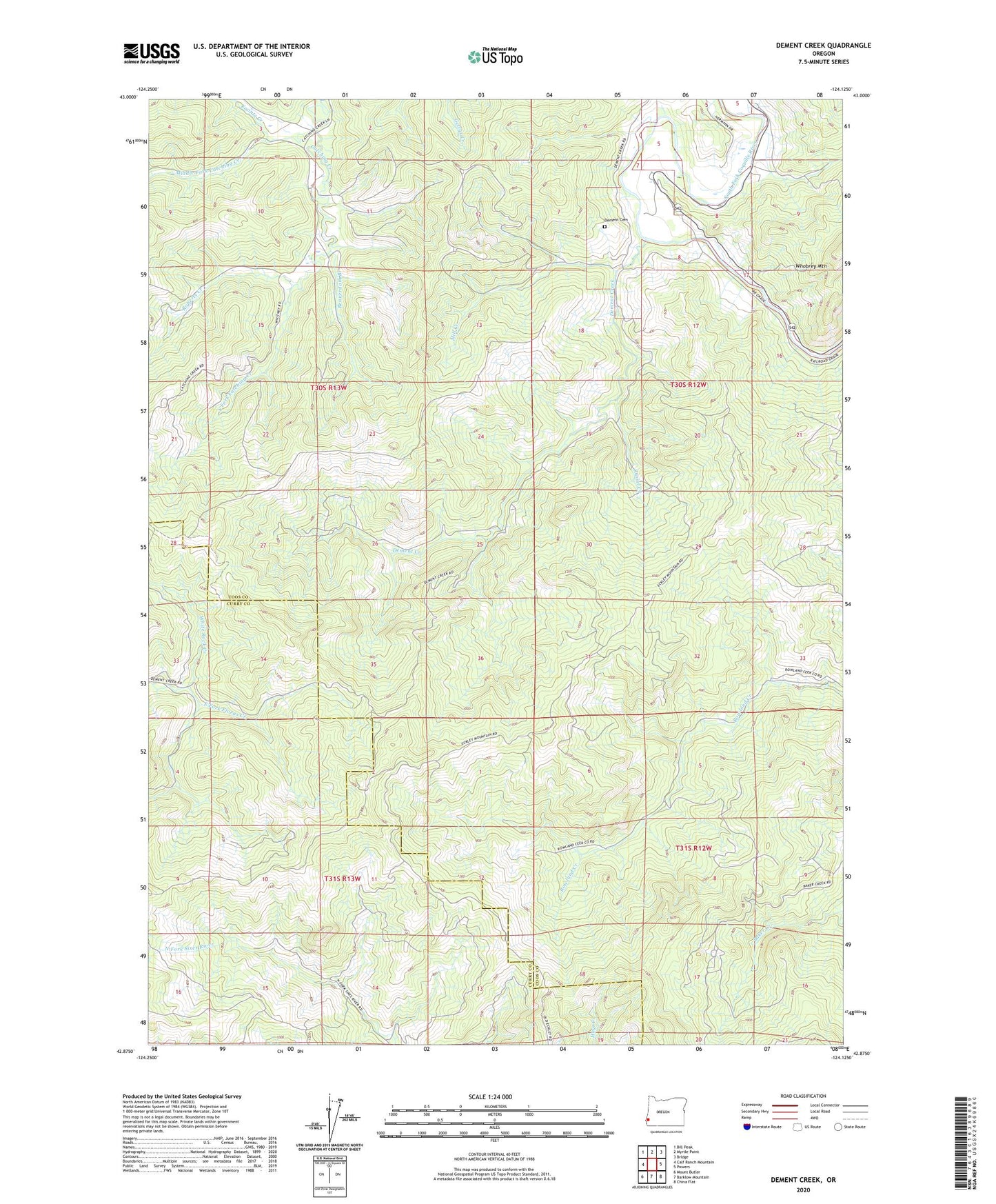 Dement Creek Oregon US Topo Map Image
