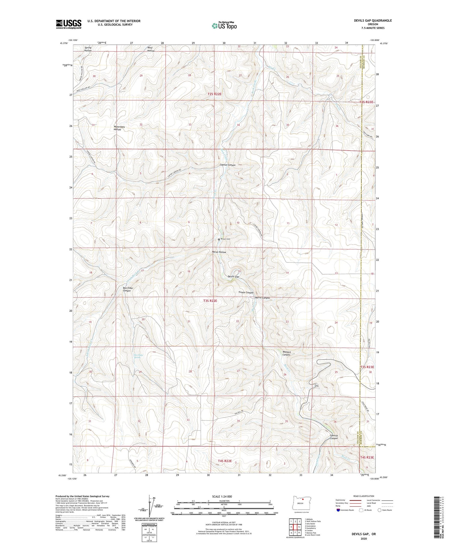 Devils Gap Oregon US Topo Map Image