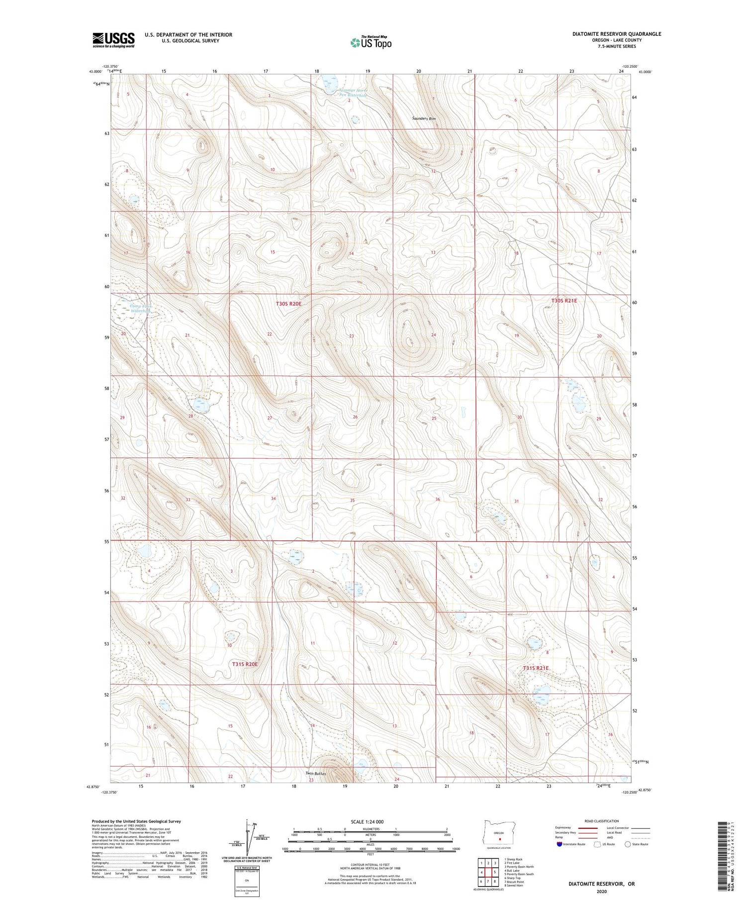 Diatomite Reservoir Oregon US Topo Map Image