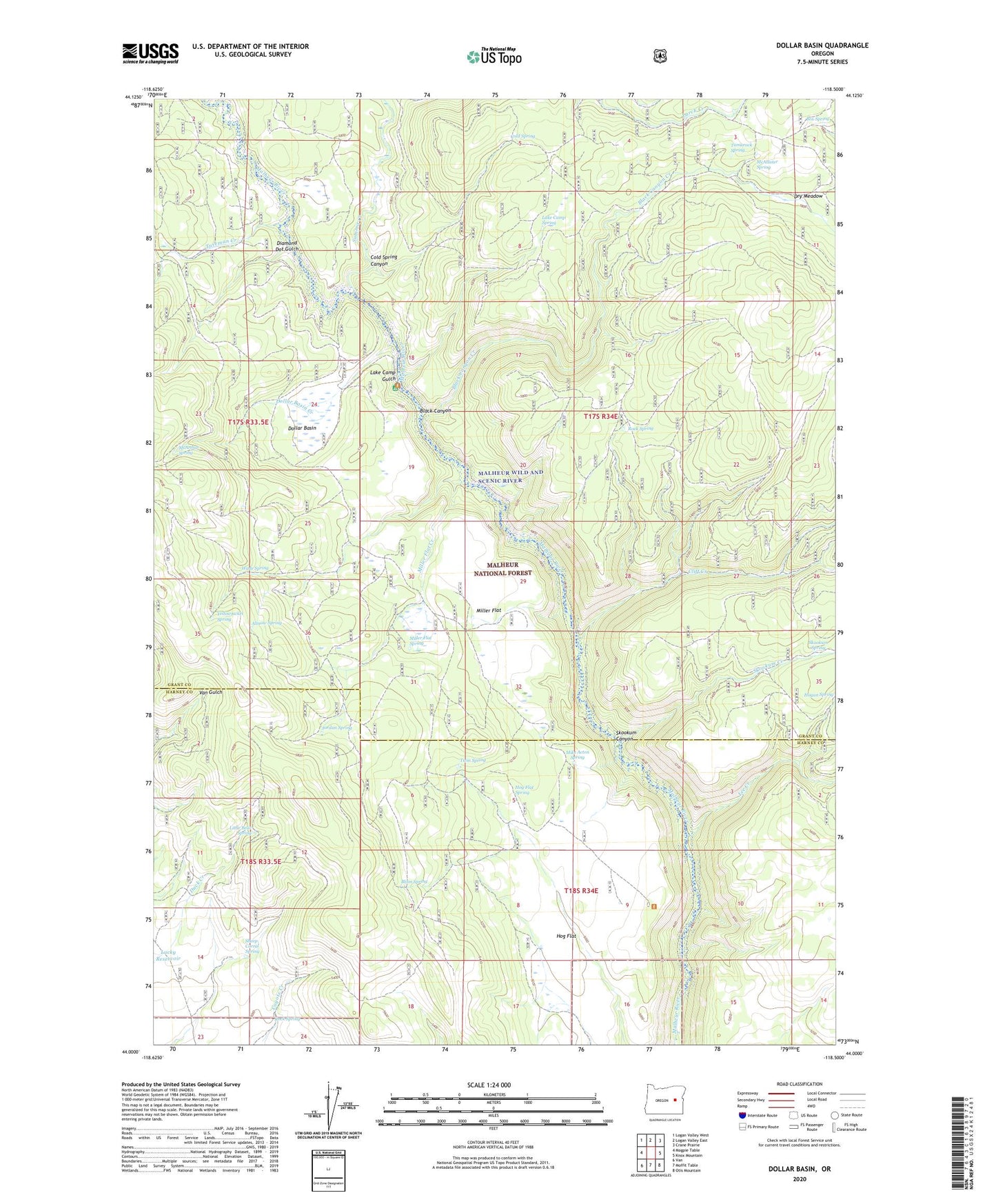 Dollar Basin Oregon US Topo Map Image