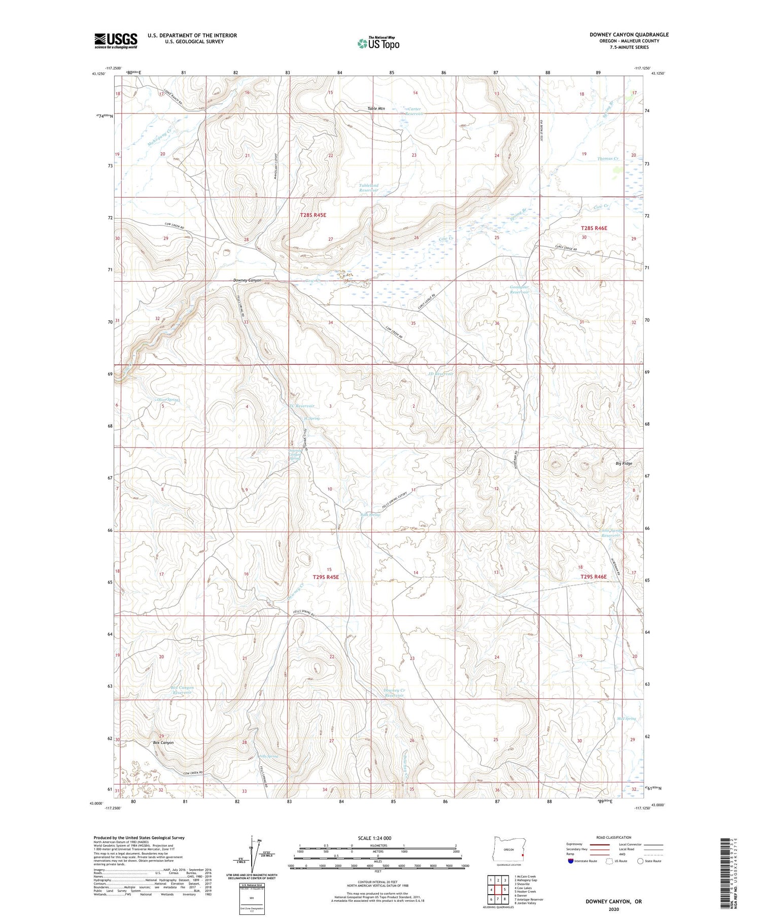 Downey Canyon Oregon US Topo Map Image