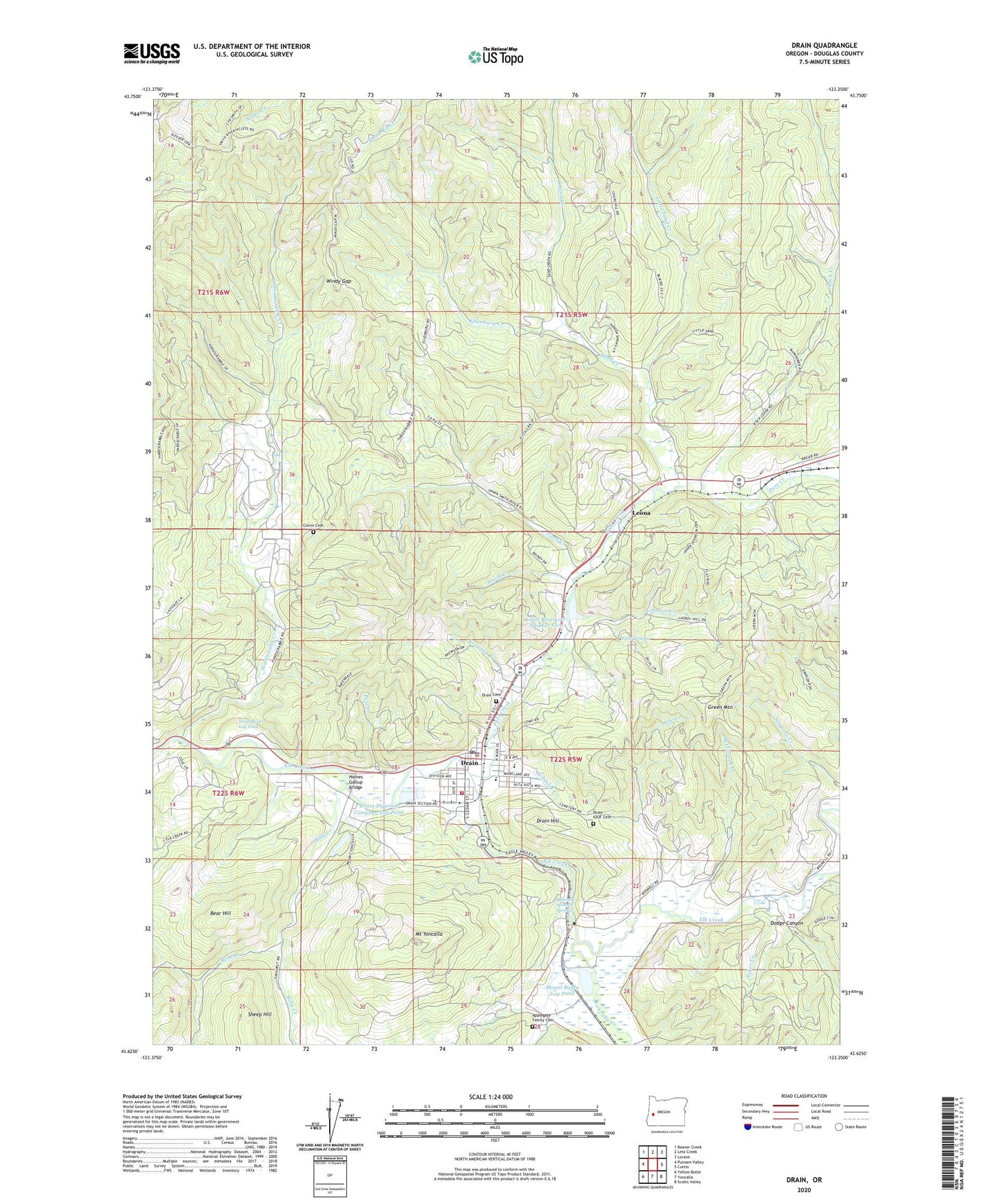 Drain Oregon US Topo Map Image