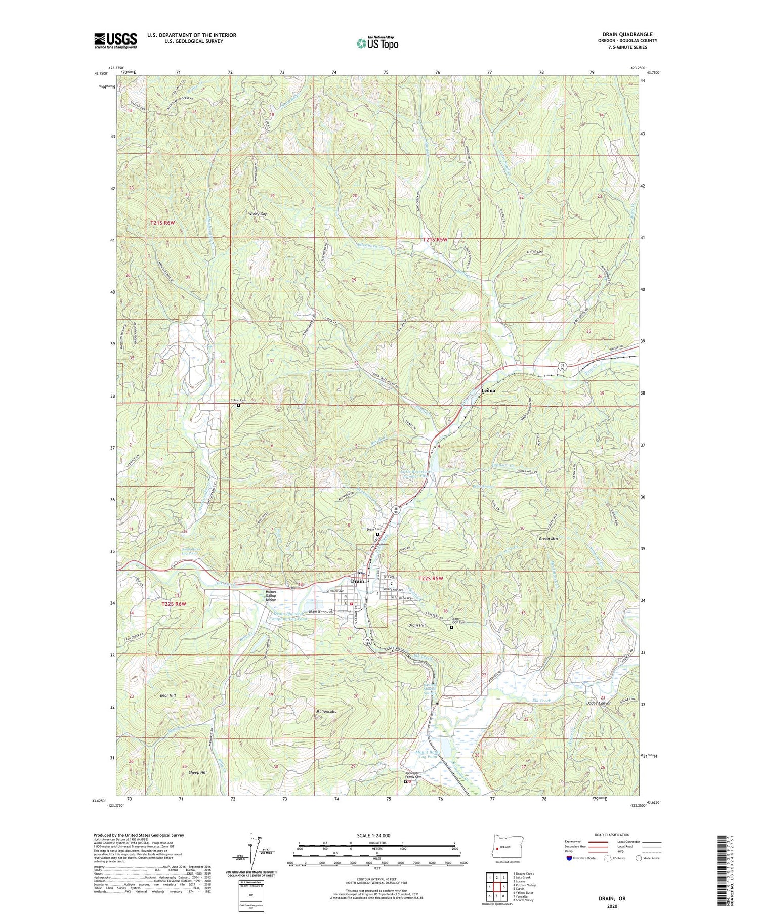Drain Oregon US Topo Map Image