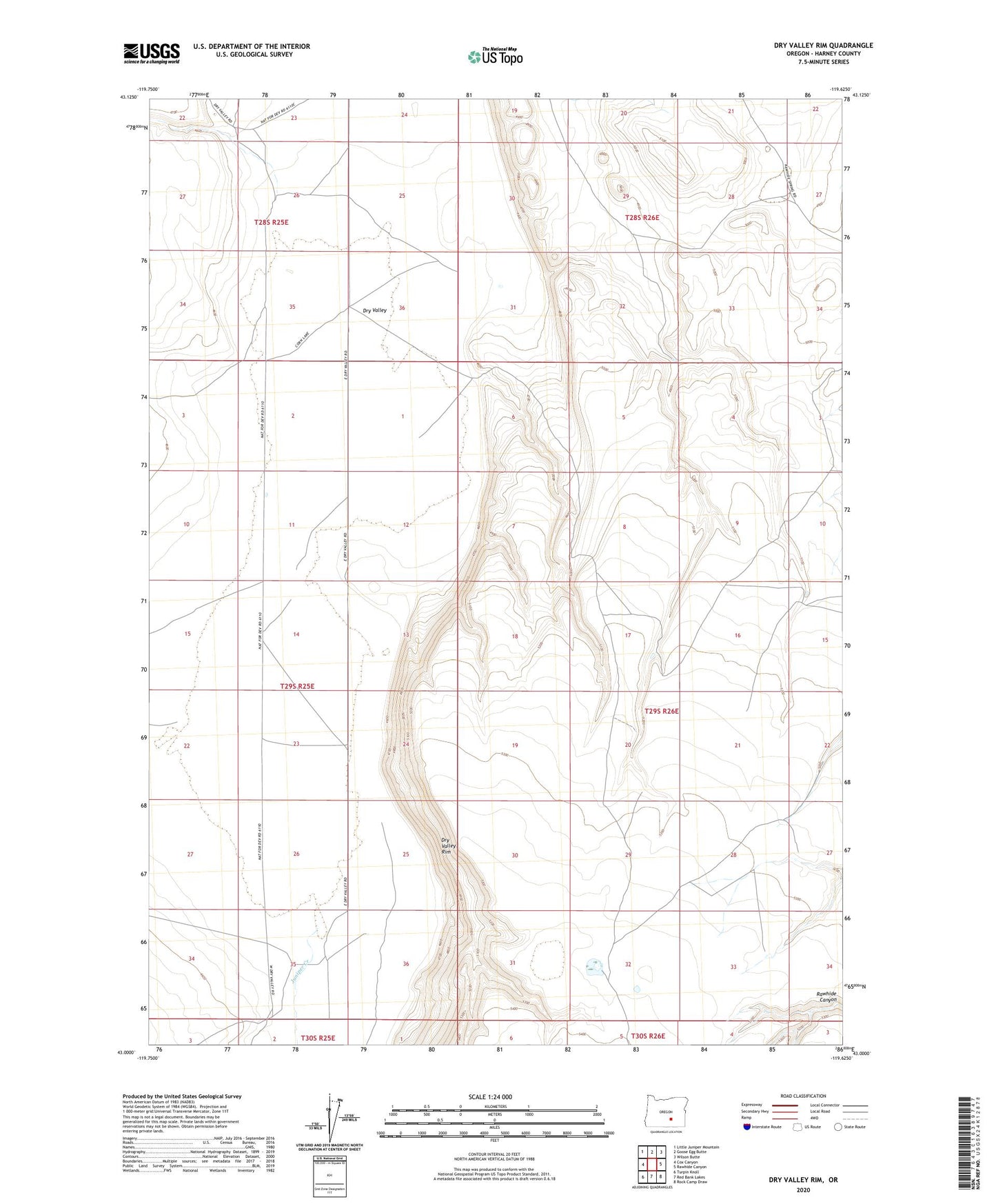 Dry Valley Rim Oregon US Topo Map Image