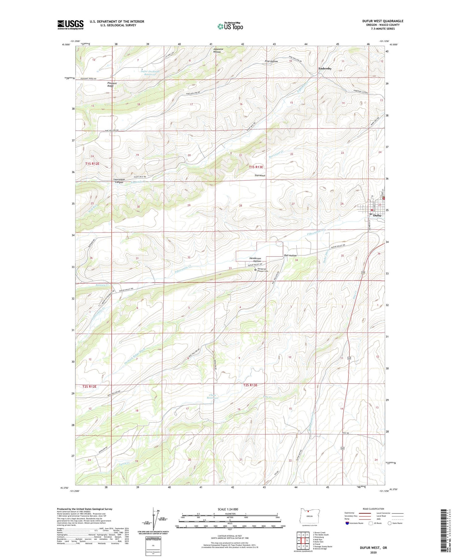 Dufur West Oregon US Topo Map Image