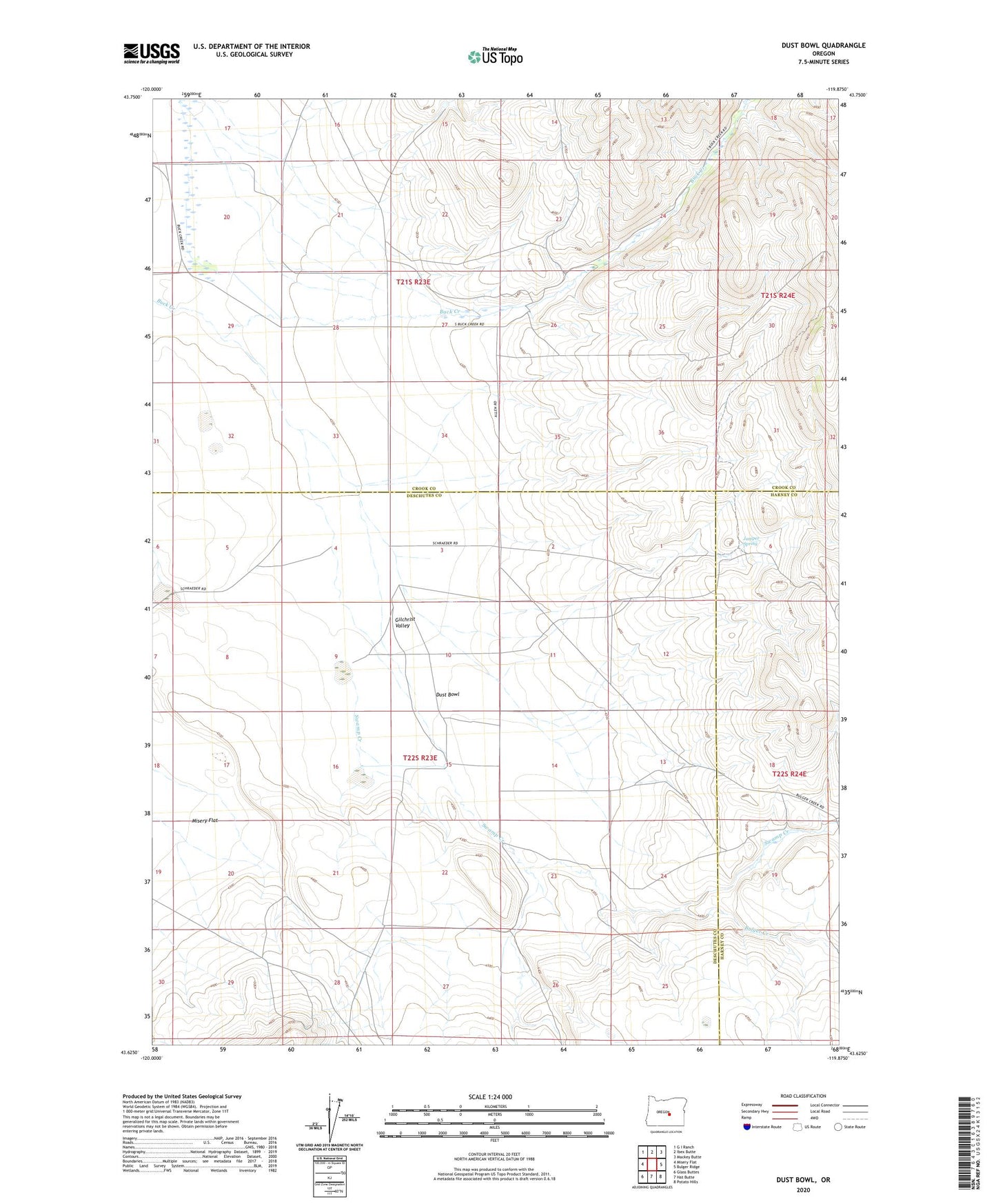 Dust Bowl Oregon US Topo Map Image