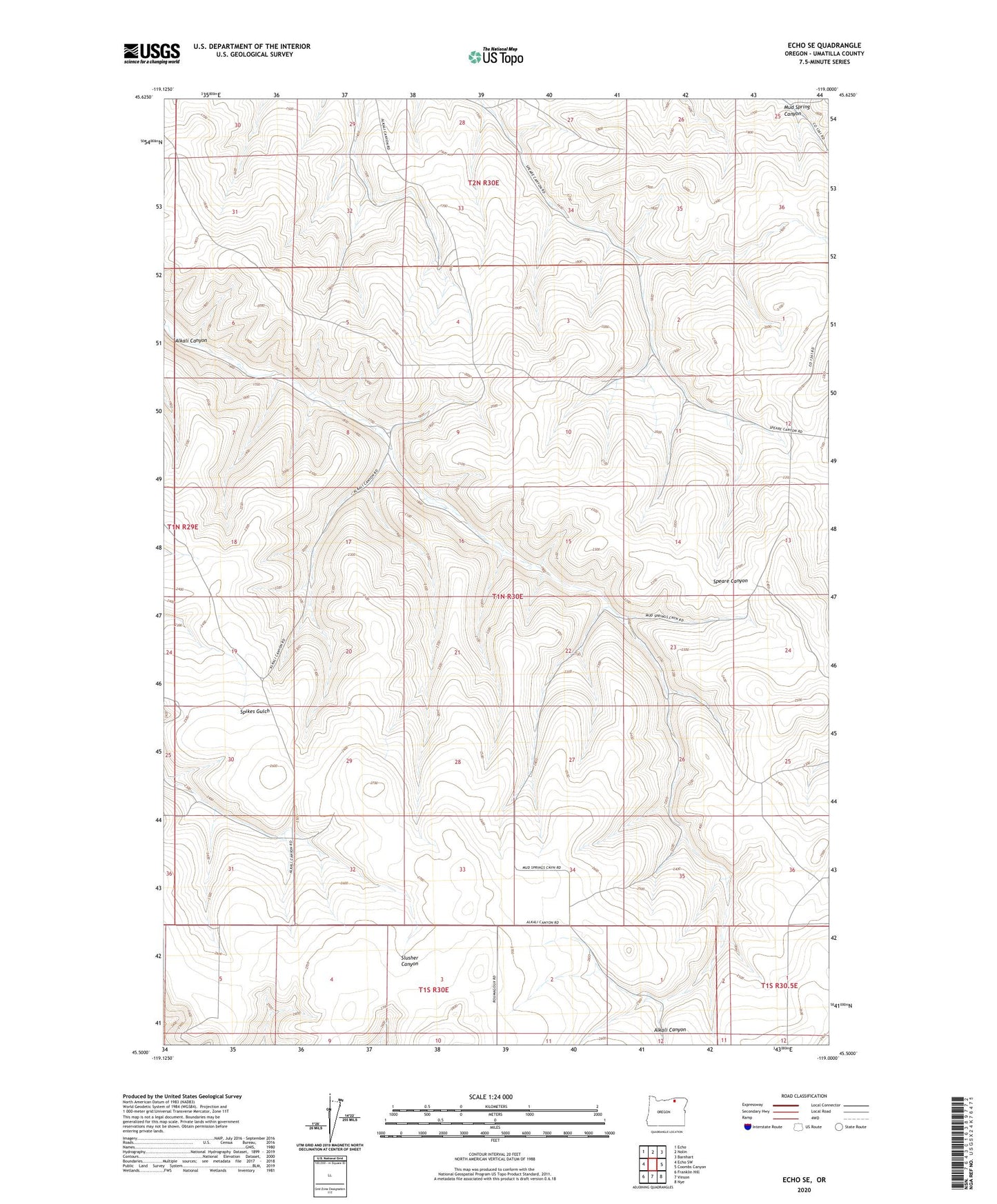 Echo SE Oregon US Topo Map Image
