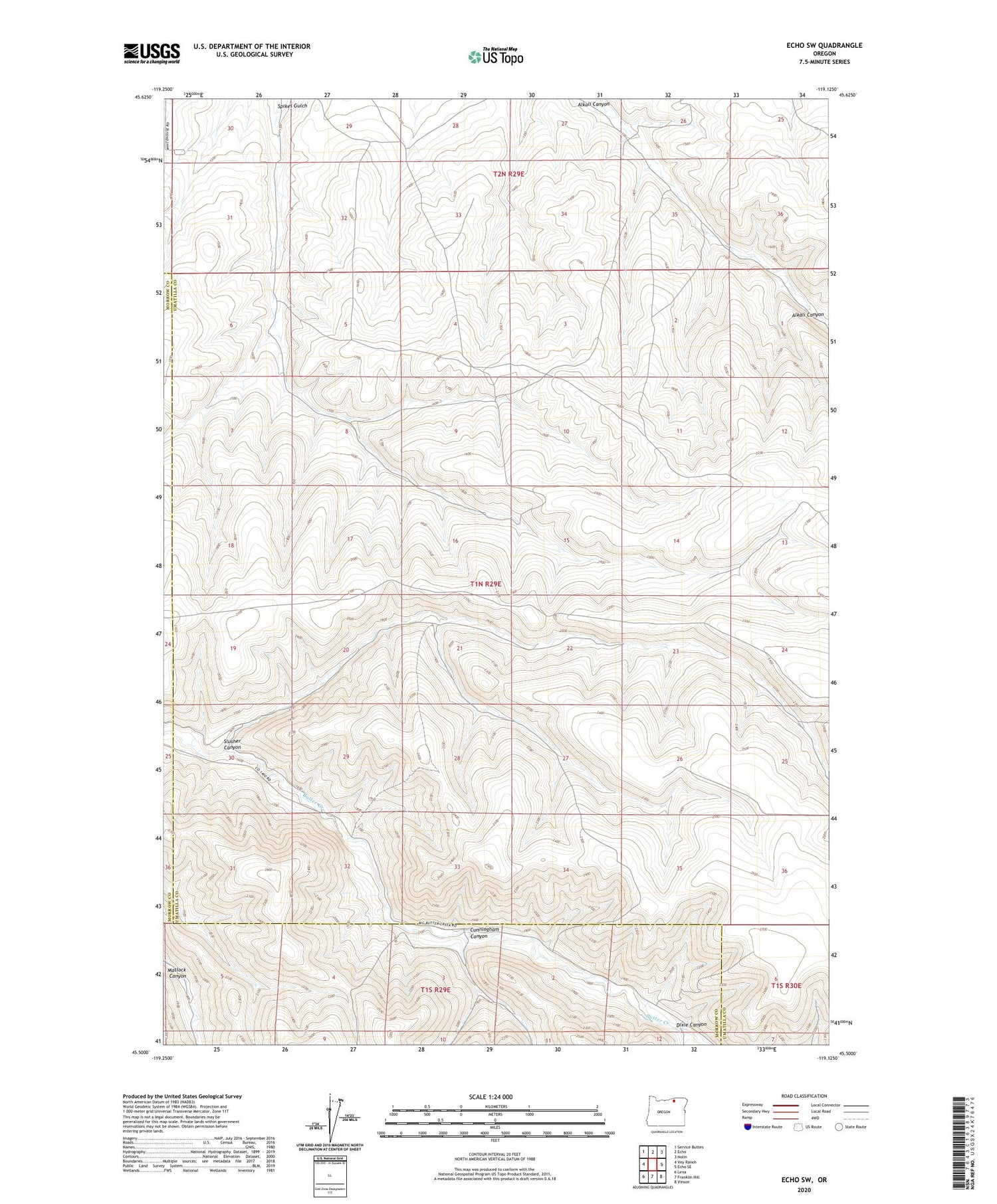 Echo SW Oregon US Topo Map Image