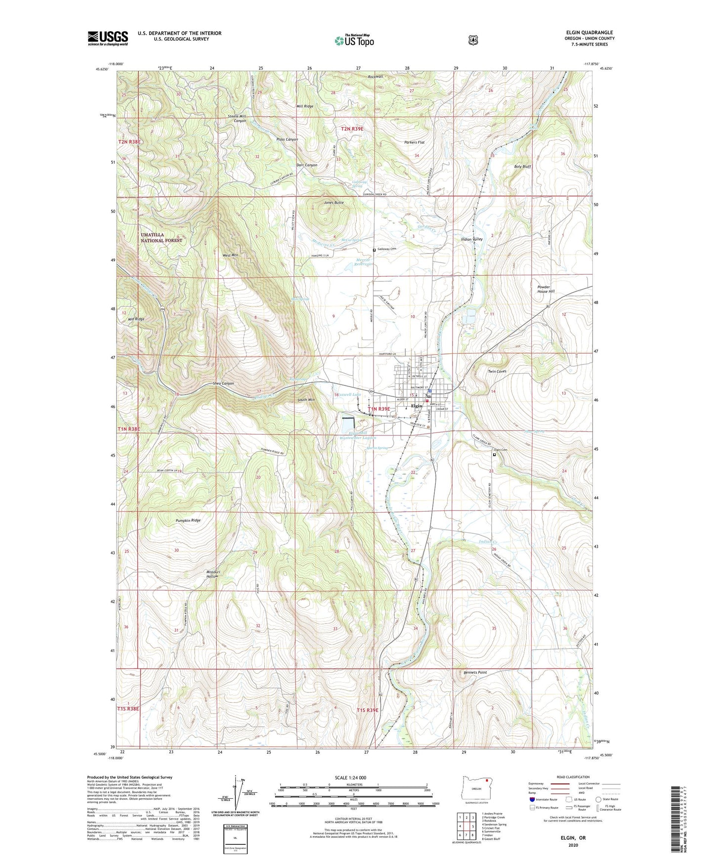 Elgin Oregon US Topo Map Image