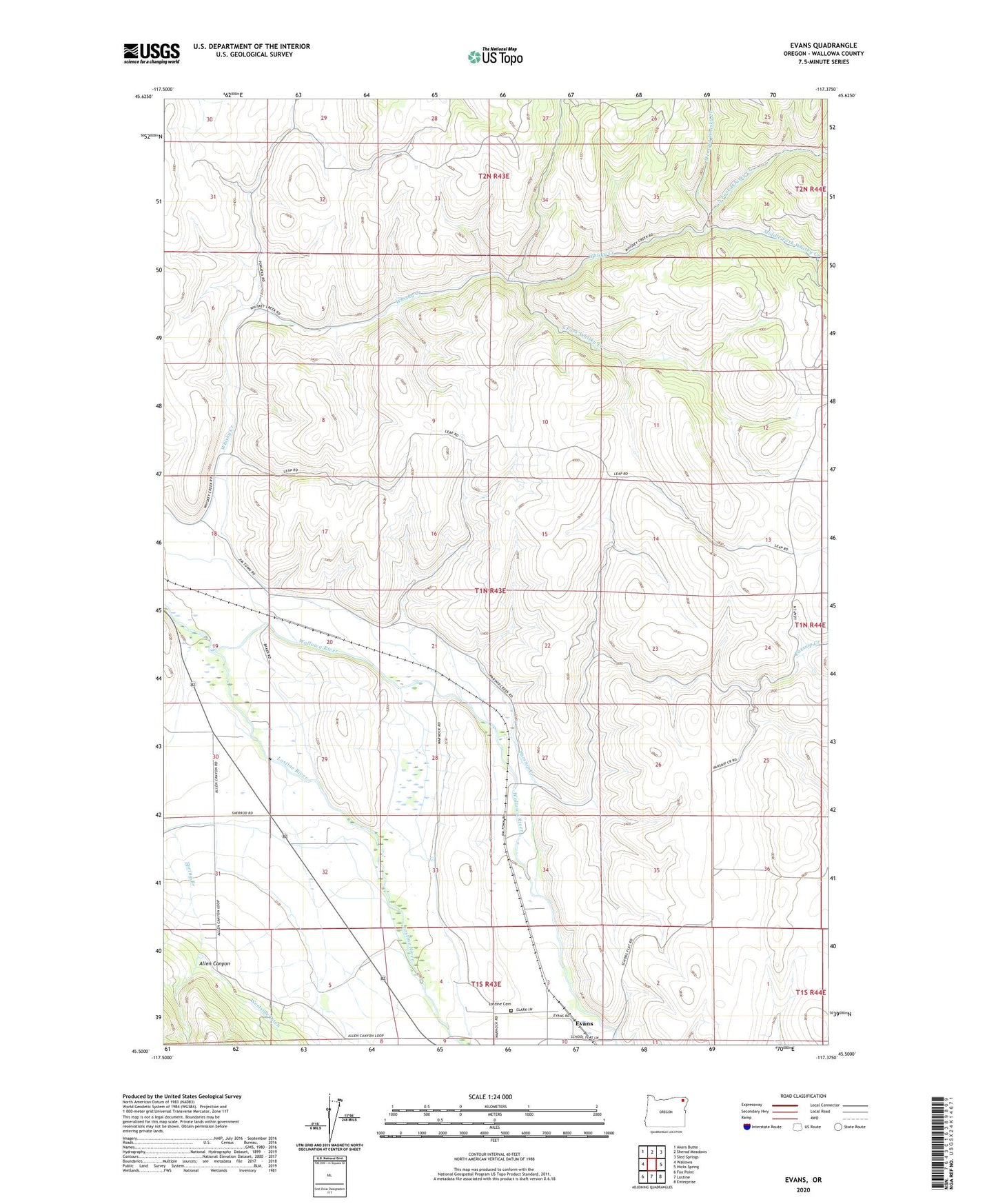 Evans Oregon US Topo Map Image