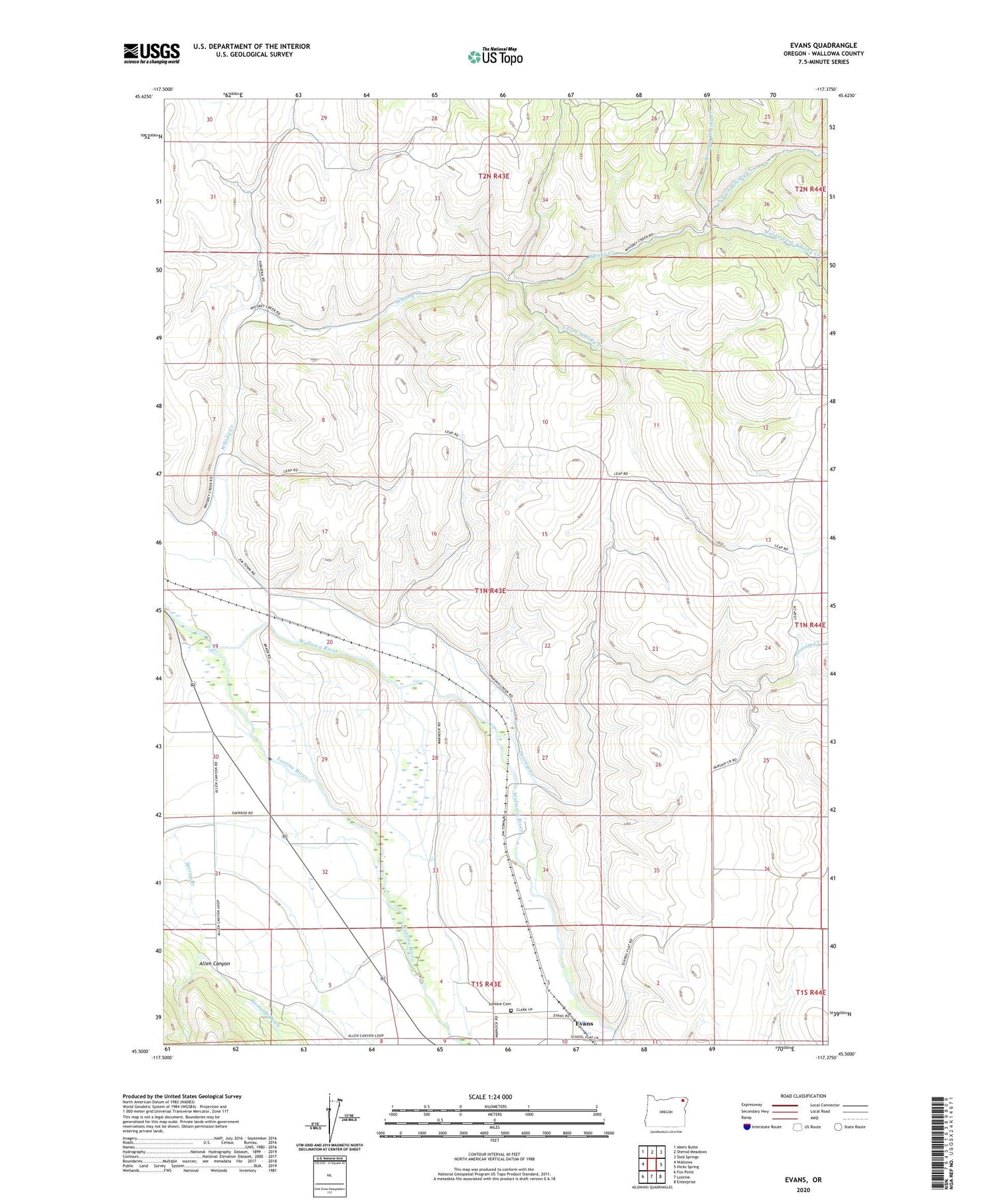 Evans Oregon US Topo Map Image