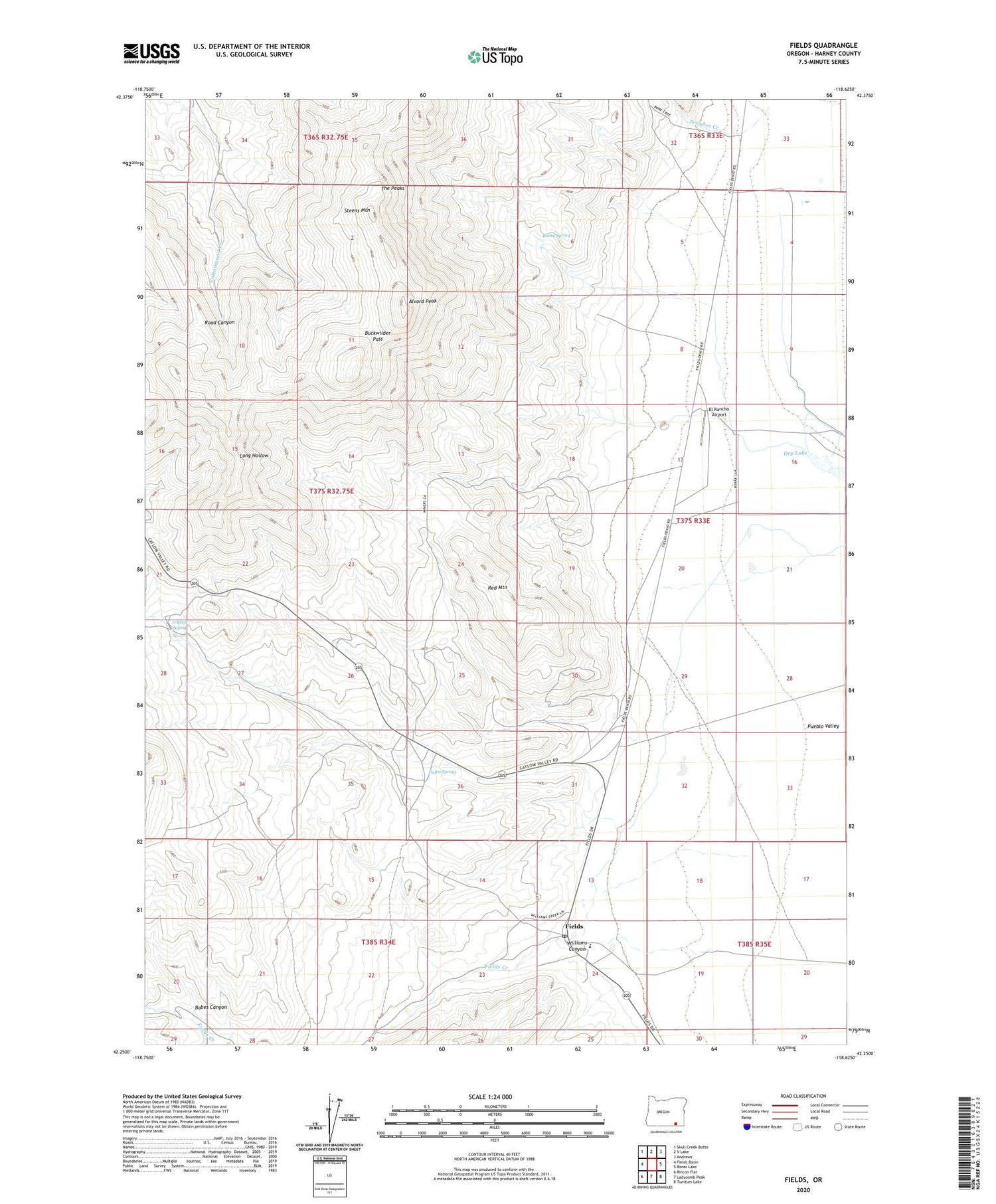 Fields Oregon US Topo Map Image