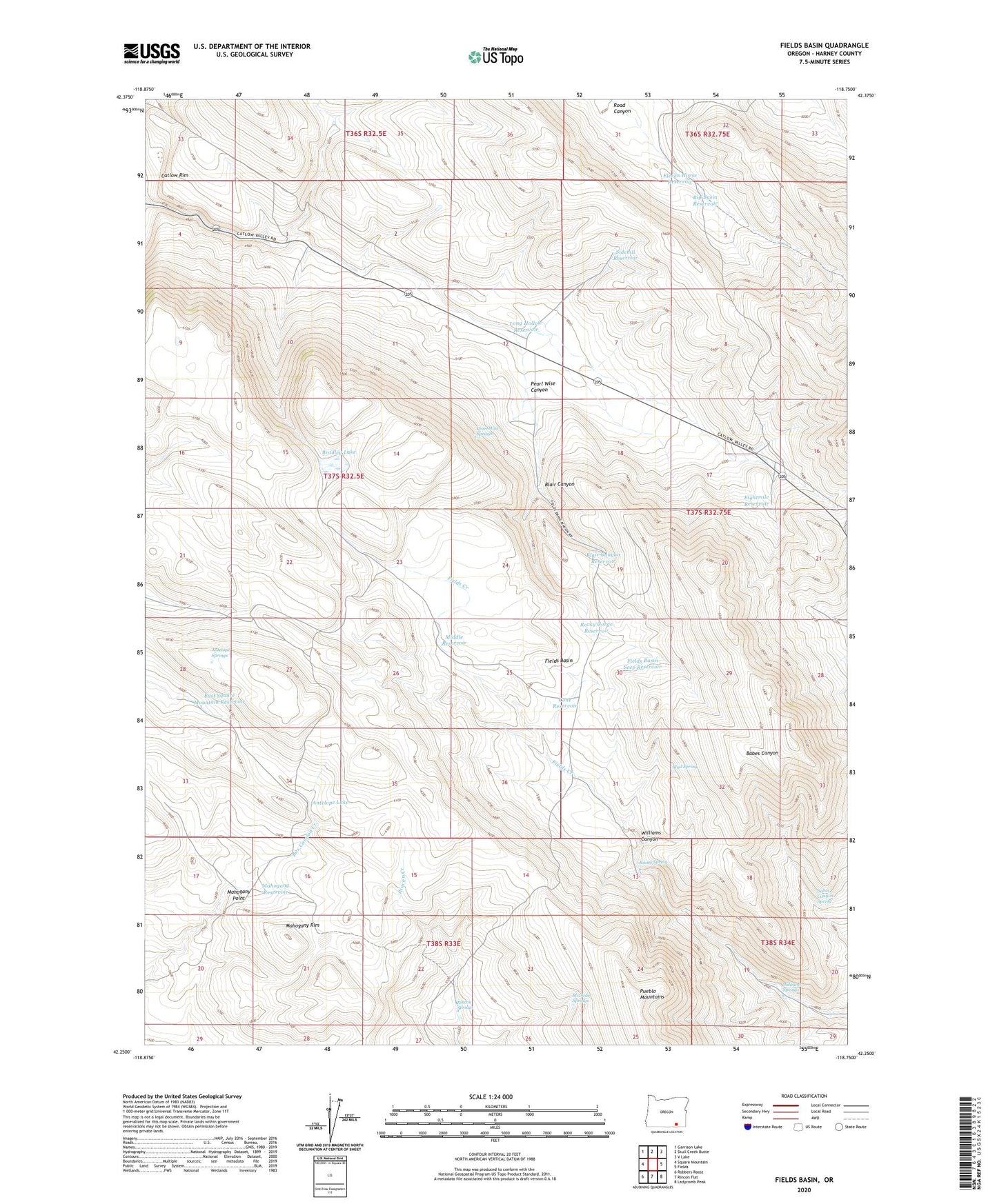 Fields Basin Oregon US Topo Map Image