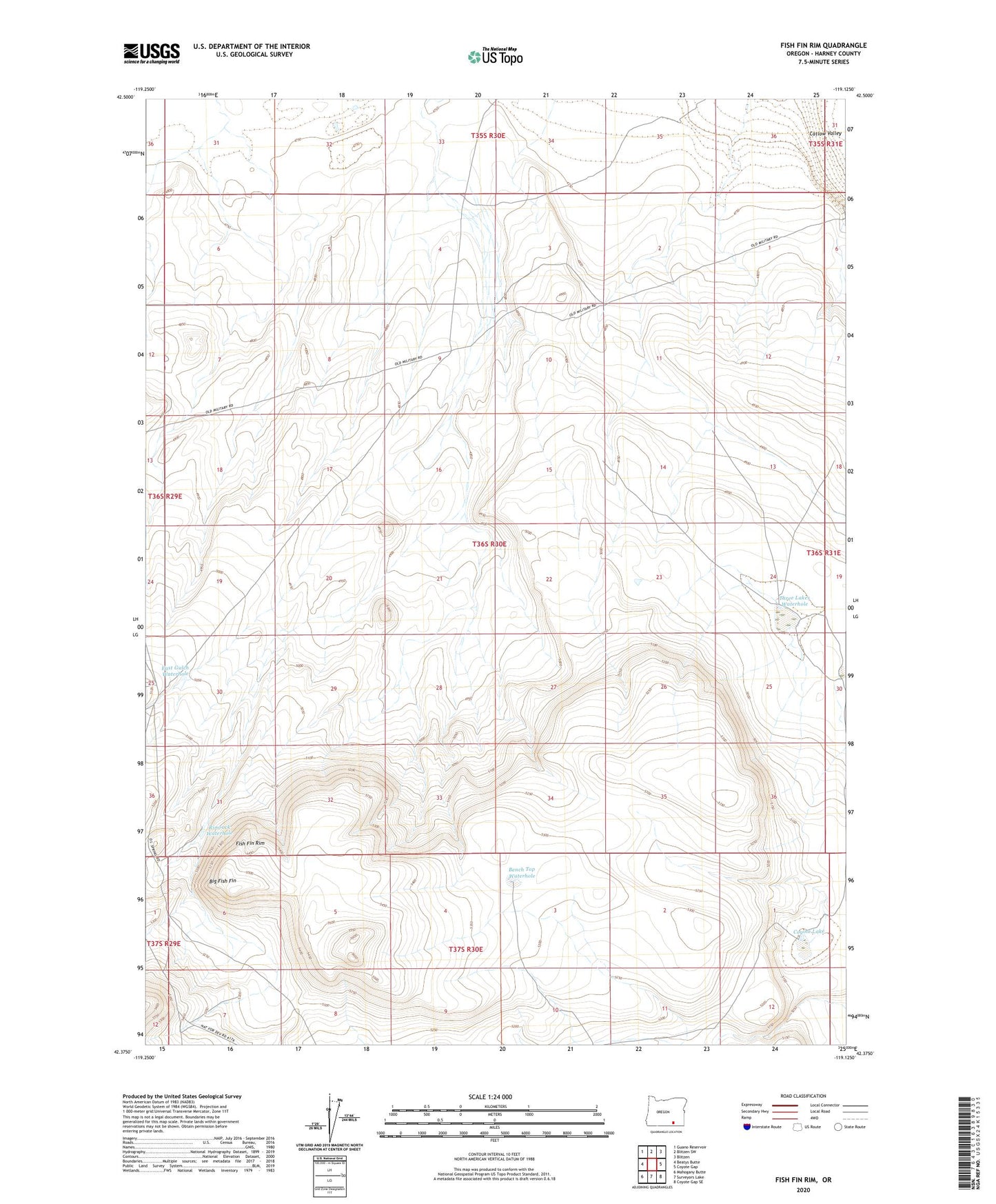Fish Fin Rim Oregon US Topo Map Image