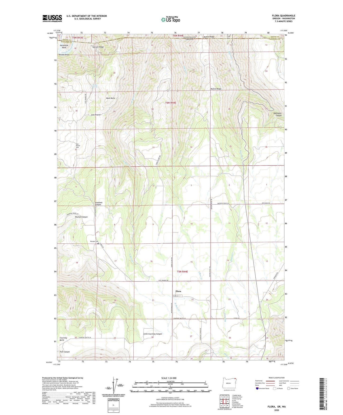 Flora Oregon US Topo Map Image