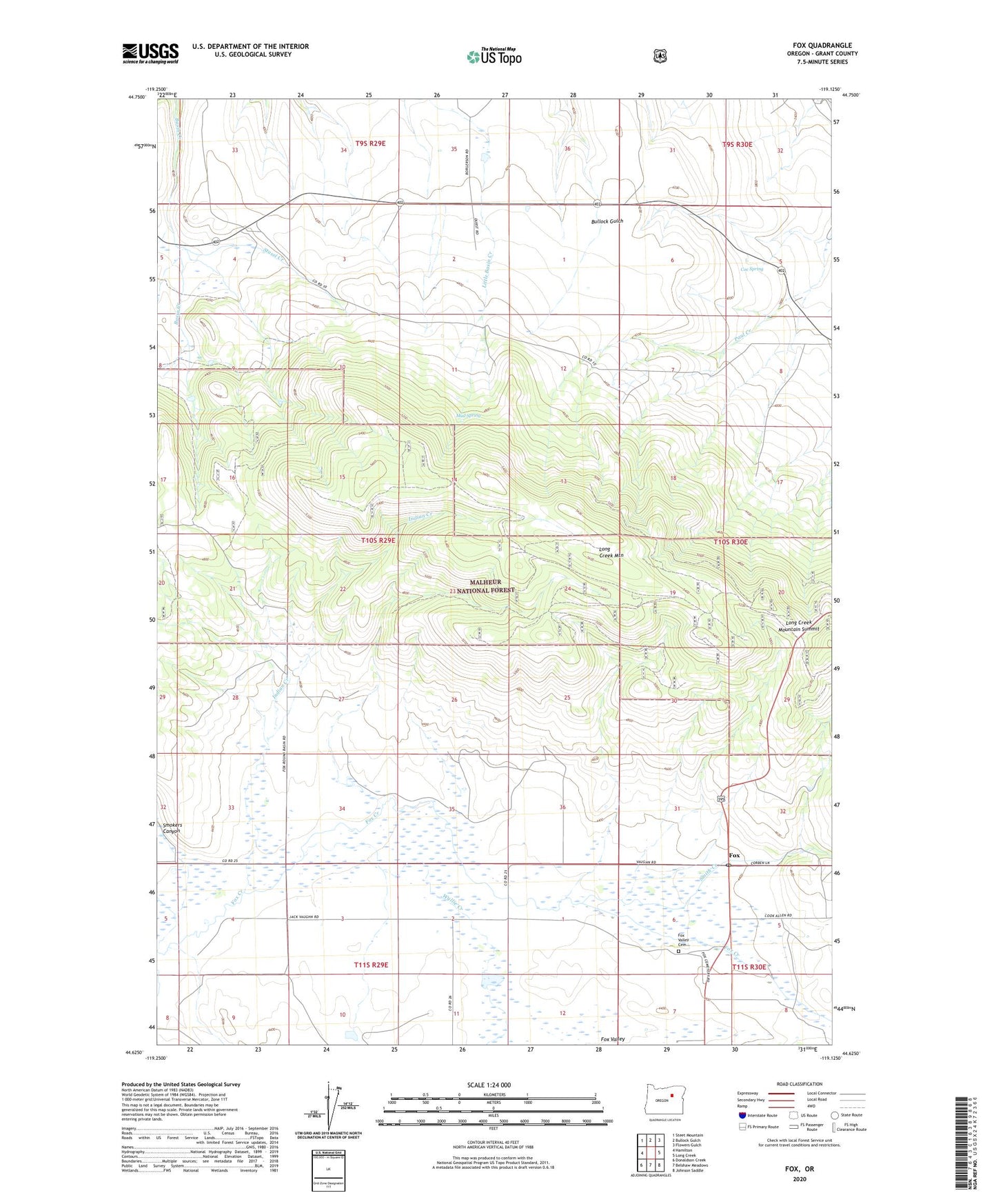 Fox Oregon US Topo Map Image