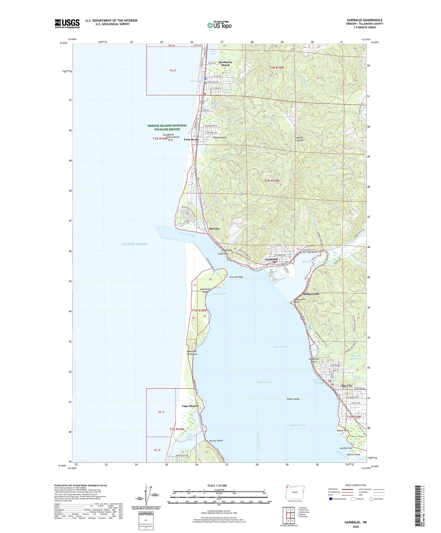 Garibaldi Oregon US Topo Map Image