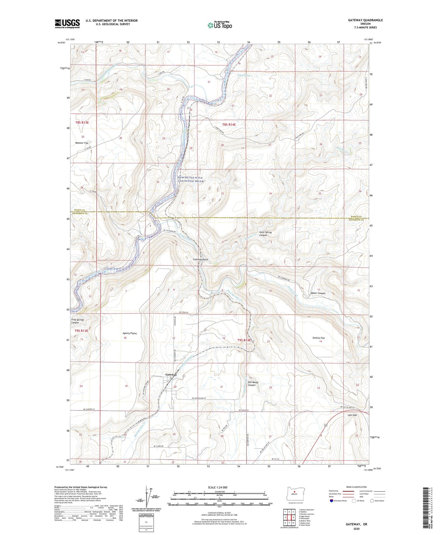 Gateway Oregon US Topo Map Image