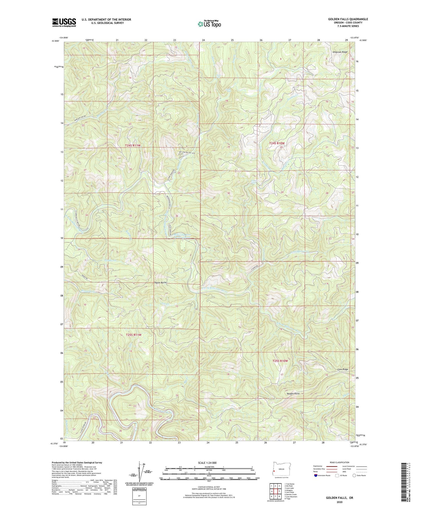 Golden Falls Oregon US Topo Map Image