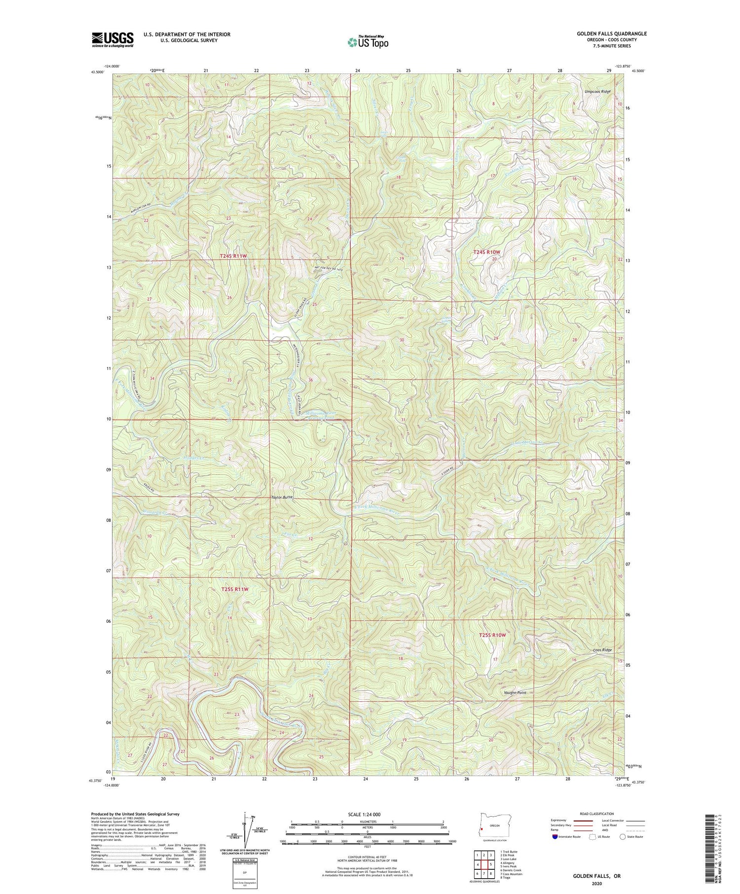 Golden Falls Oregon US Topo Map Image